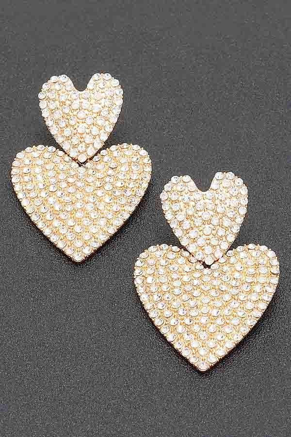 The Moxie Rhinestone Heart Earrings in Gold