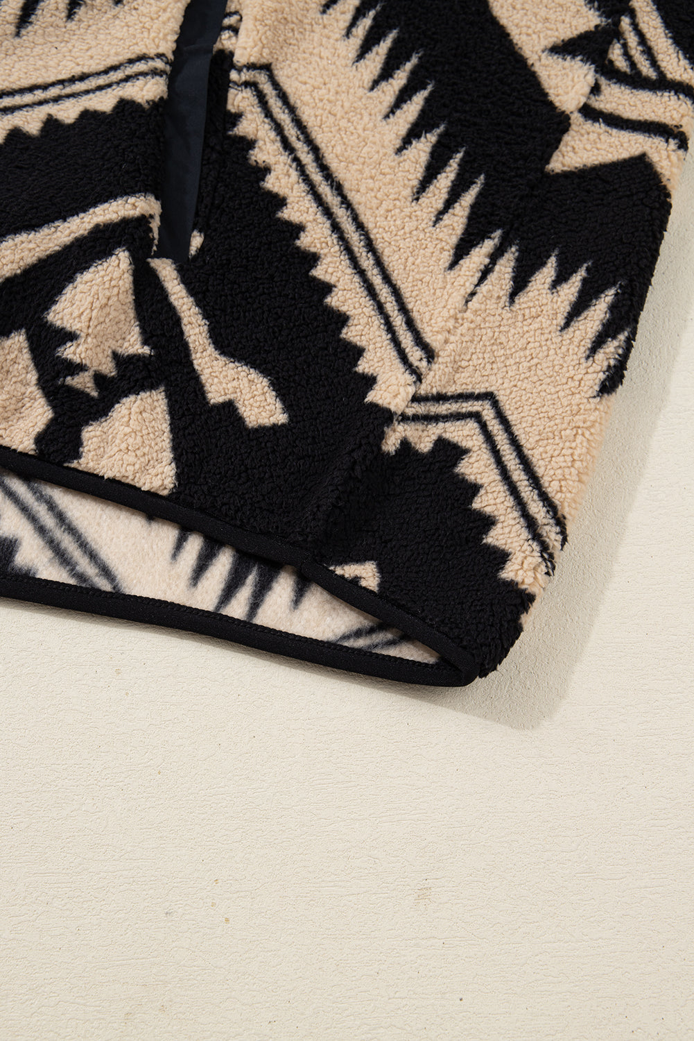 Black Plus Size Western Aztec Pattern Half Button Collared Plush Sweatshirt