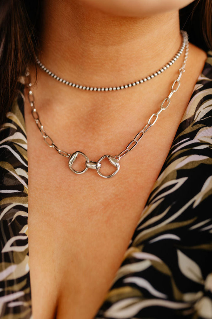The Harlowe Horsebit Necklace in Silver