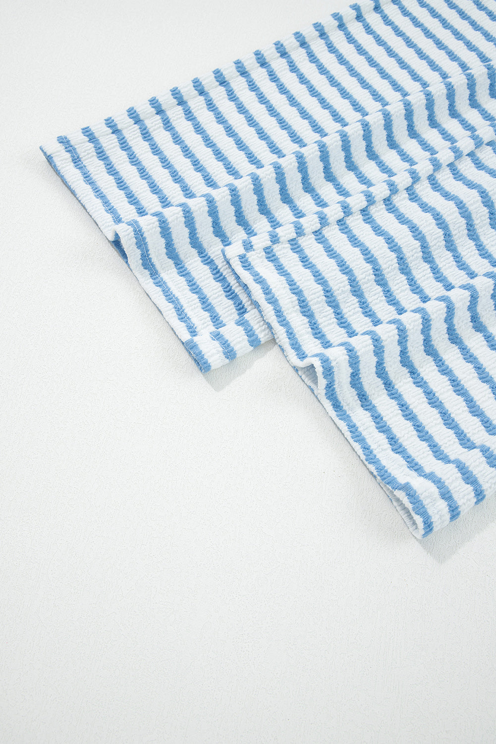 Sky Blue Stripe Collared Pullover Top and Drawstring Pant Set
