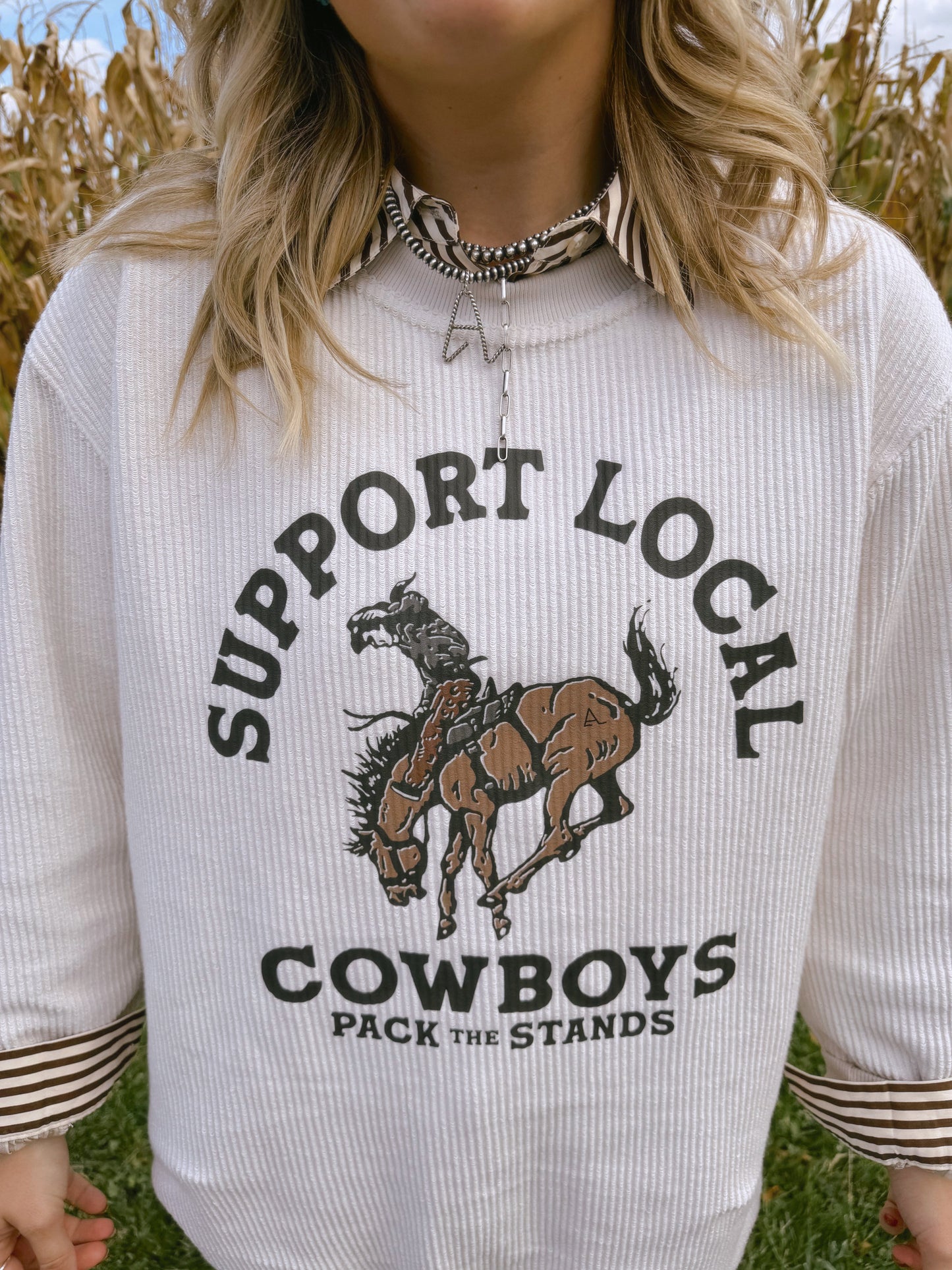 PACK THE STANDS CORDED CREWNECK