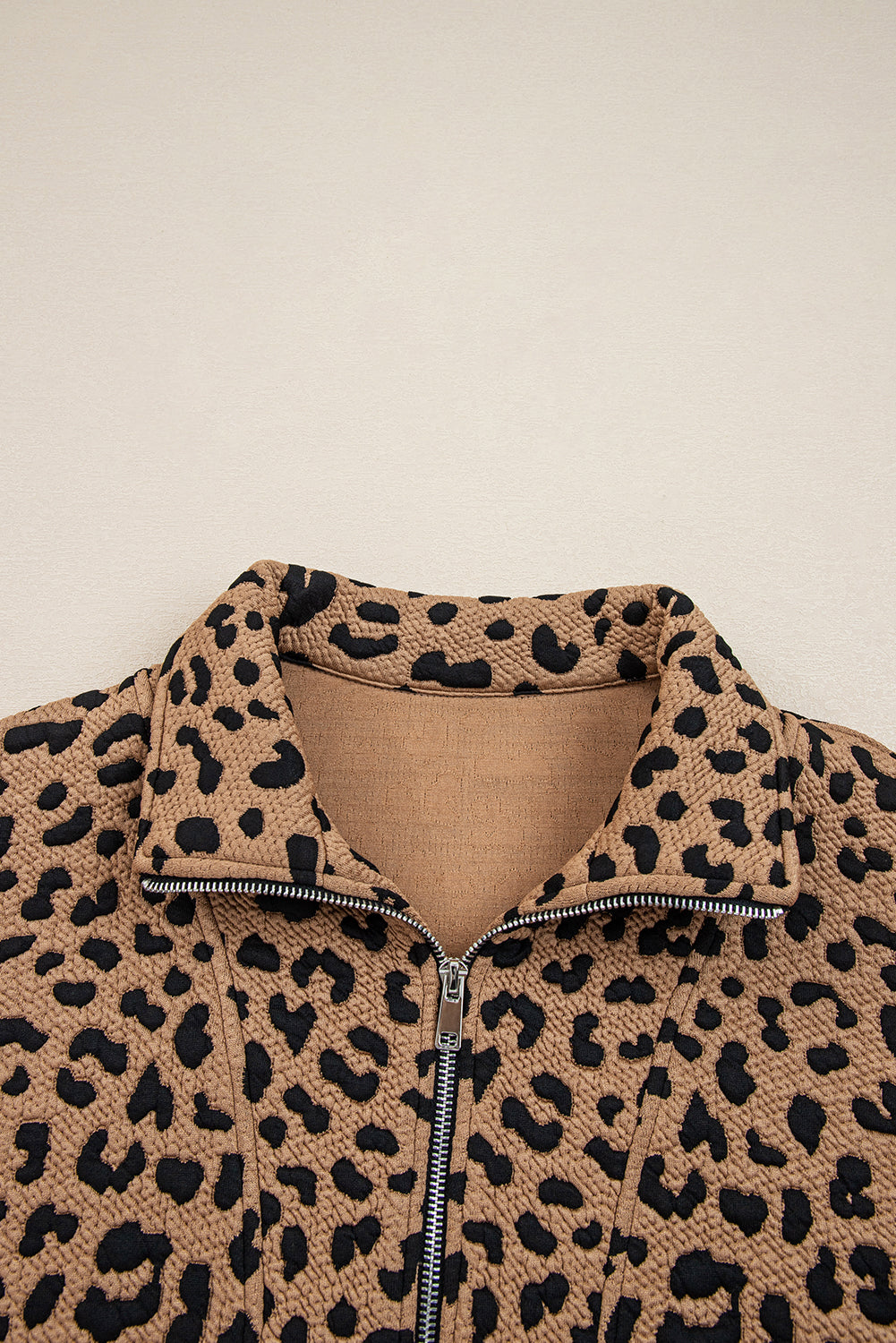 Brown Leopard Print Quarter Zip Sweatshirt