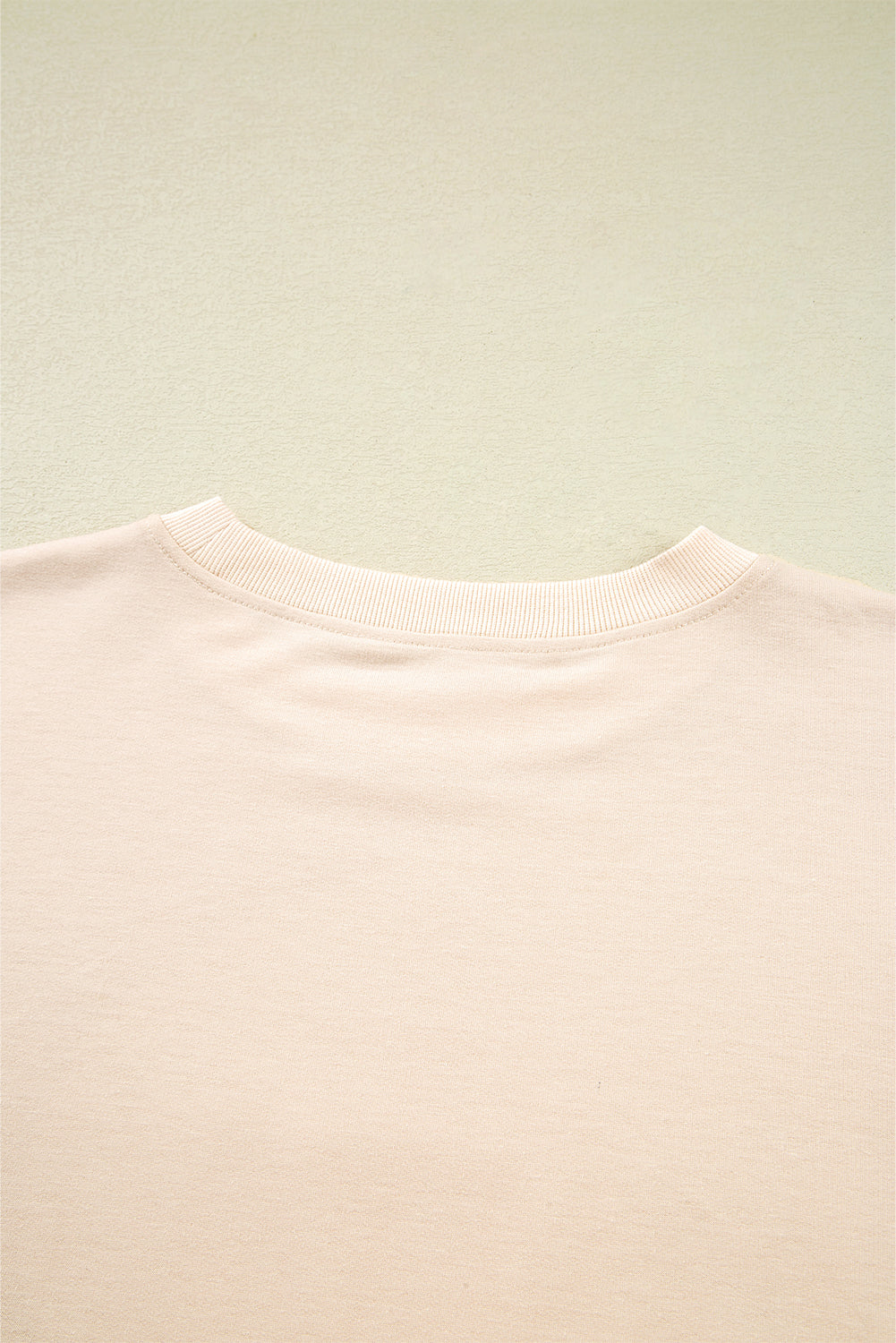 Beige Raw Edge Flower Patch Drop Shoulder Casual Top