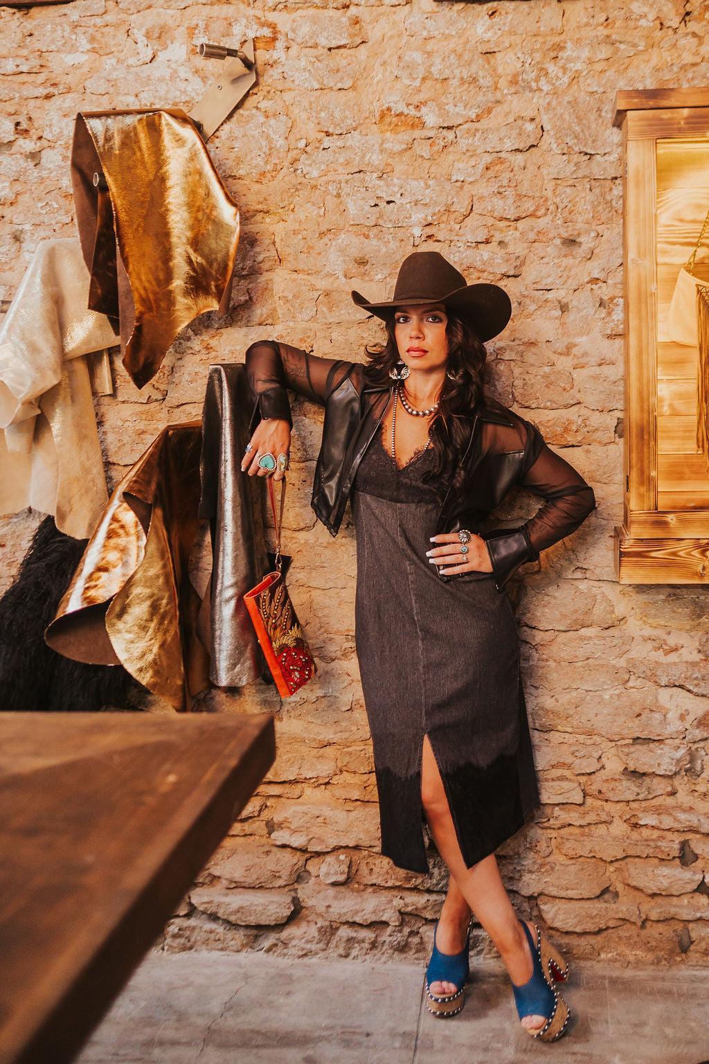 SALE The Rhodes Denim Dress in Black