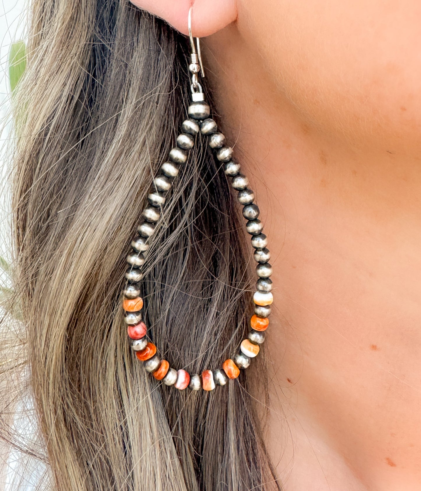 Navajo Pearl and Spiny Oyster Teardrop Earrings