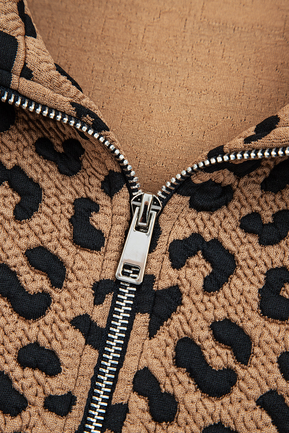 Brown Leopard Print Quarter Zip Sweatshirt