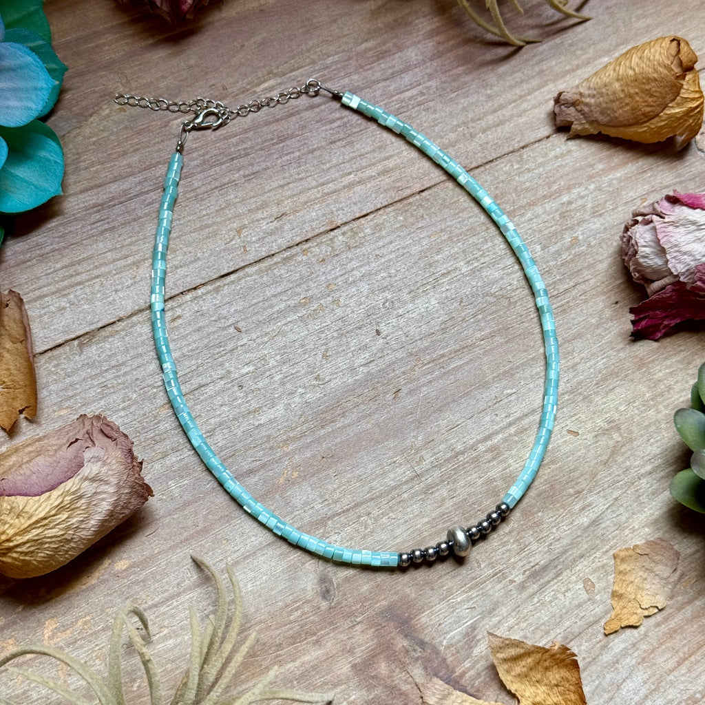 Turquoise Shell Heishi Necklace – 15"