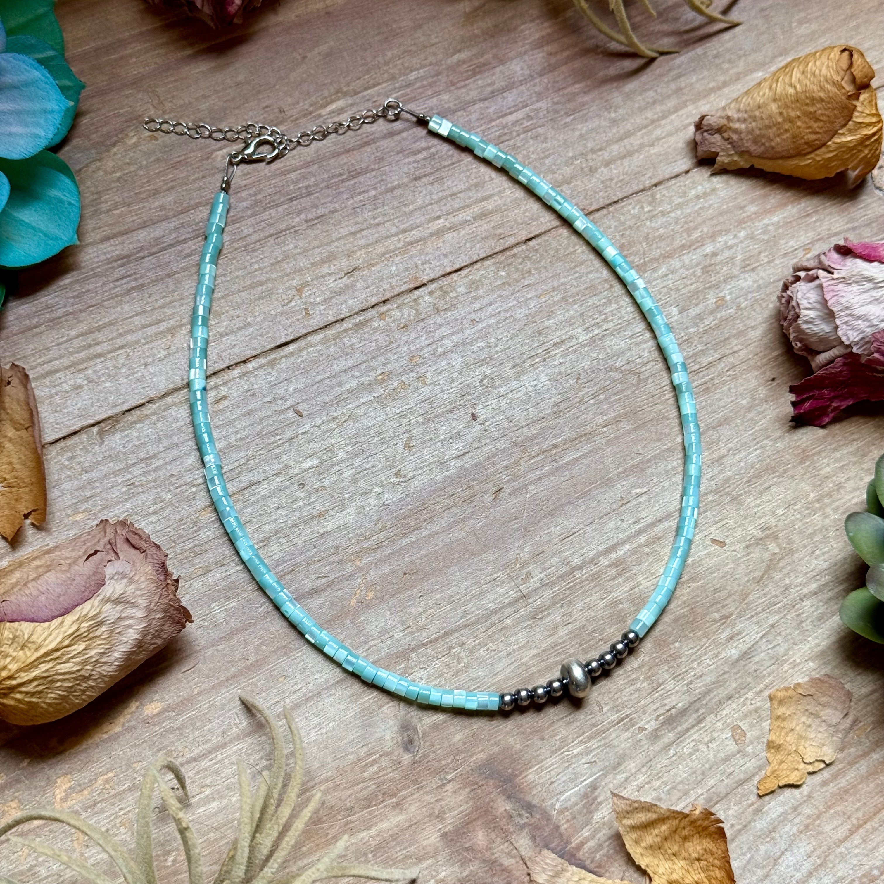 Turquoise Shell Heishi Necklace – 15"