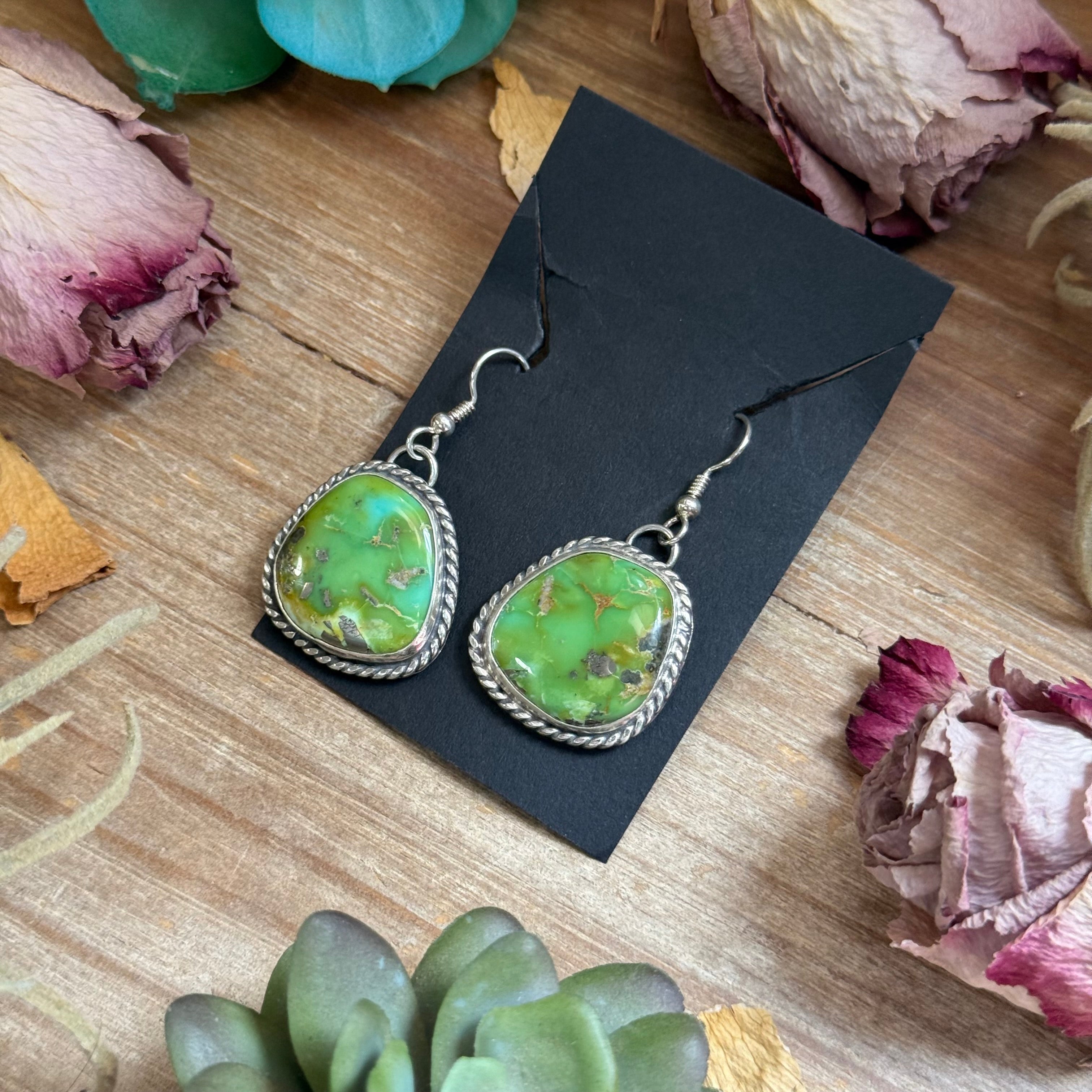 Sterling Silver Sonoran Turquoise Dangle Earrings – Handmade by Artist Jason Ogg