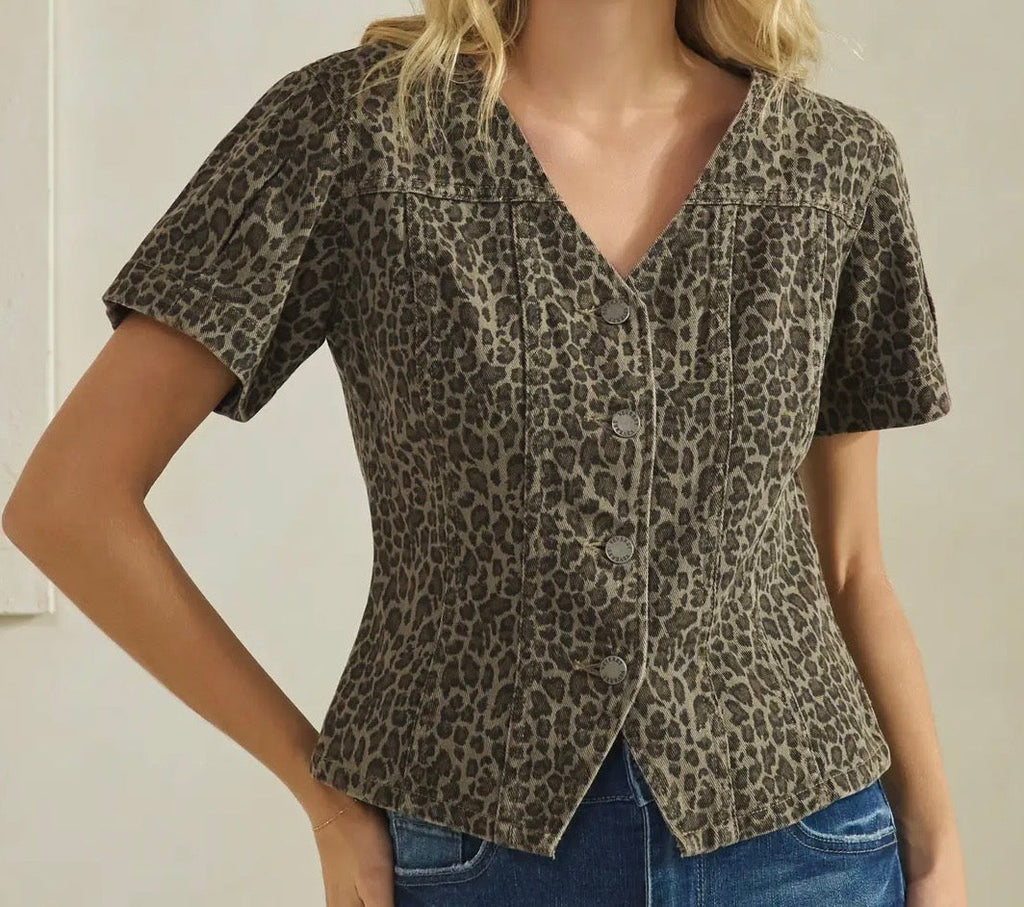 The Logan Leopard Denim Top