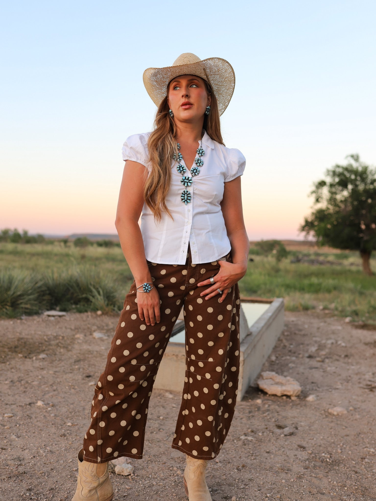 The Brenham Polka Dot Barrel Jeans