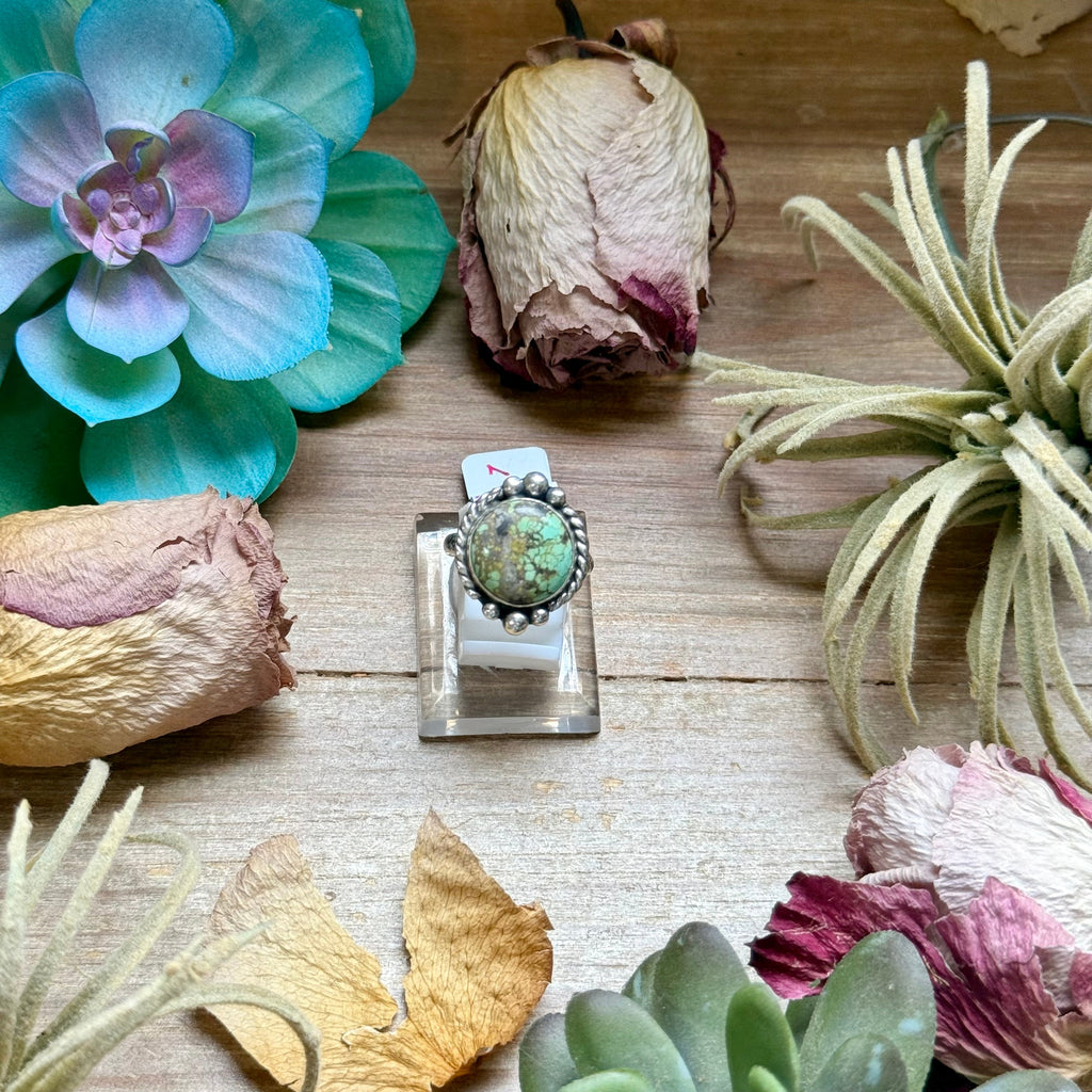 127 - Sterling Silver Firebird Turquoise Medicine Man Eye Stamped Stacking Ring by Jason Ogg