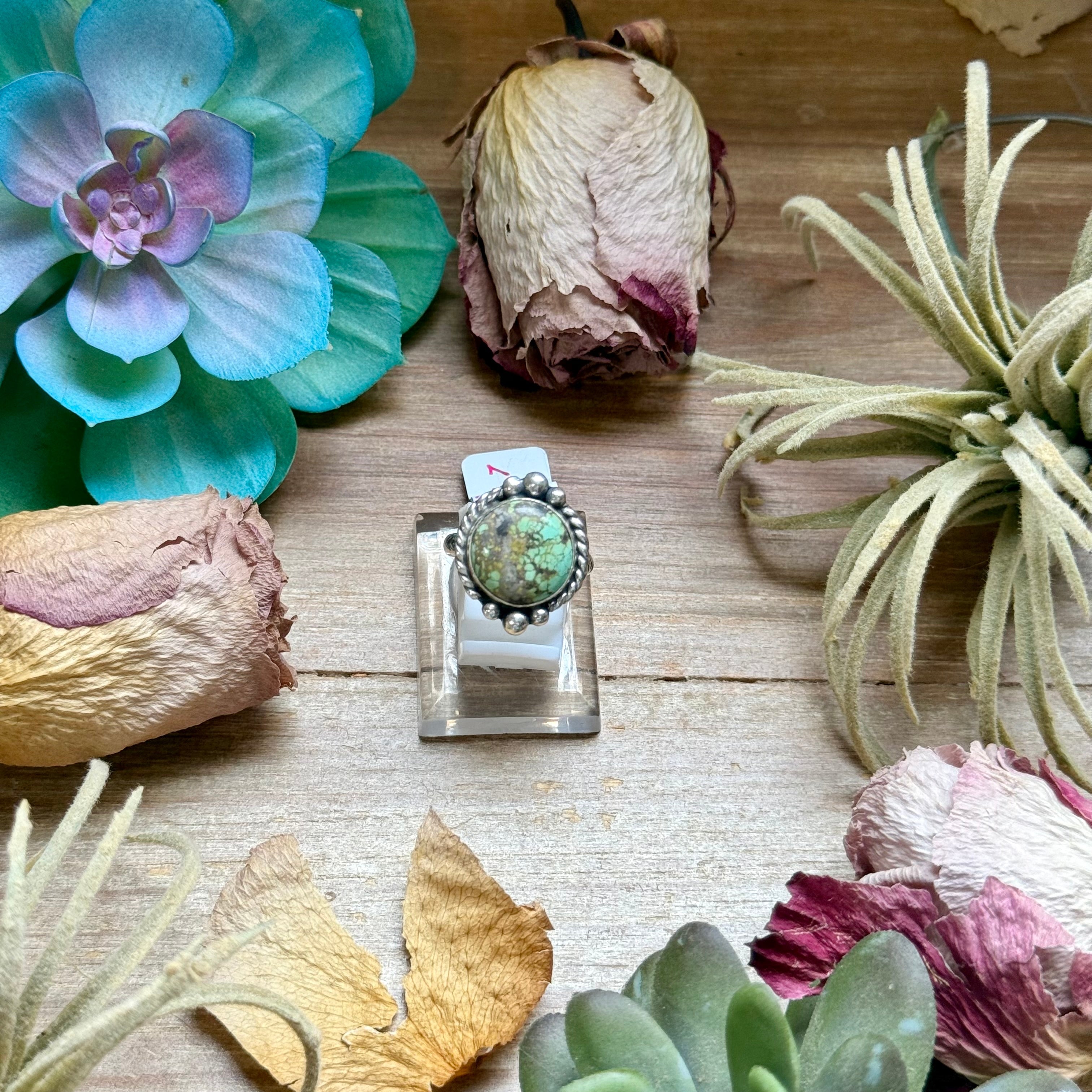 127 - Sterling Silver Firebird Turquoise Medicine Man Eye Stamped Stacking Ring by Jason Ogg
