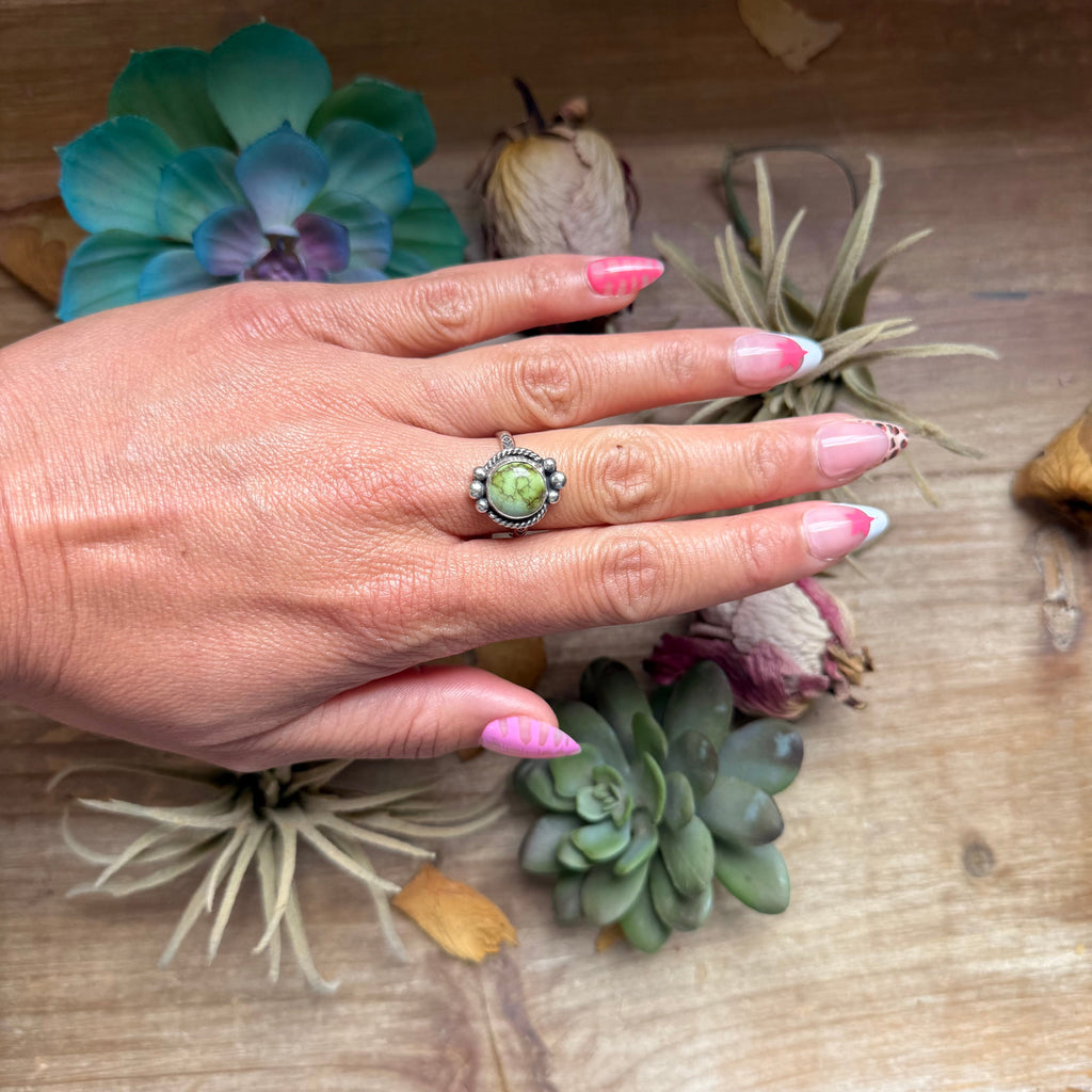 128 - Sterling Silver Sonoran Gold Turquoise Medicine Man Eye Stamped Stacking Ring by Jason Ogg