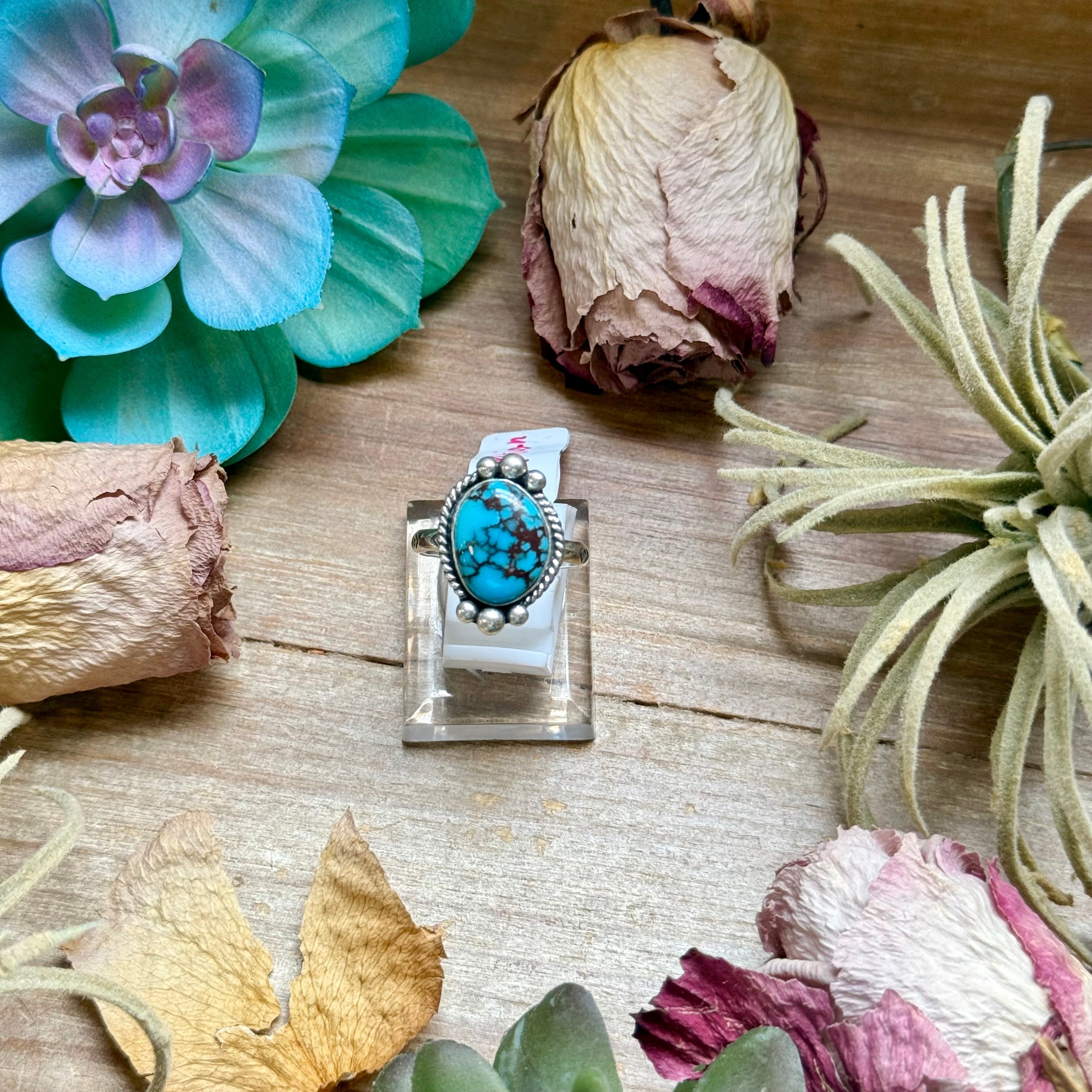 138 - Sterling Silver Egyptian Turquoise Medicine Man Eye Stamped Stacking Ring by Jason Ogg