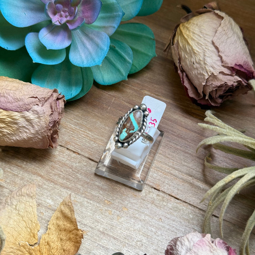 133 - Sterling Silver Ribbon Royston Turquoise Medicine Man Eye Stamped Stacking Ring by Jason Ogg