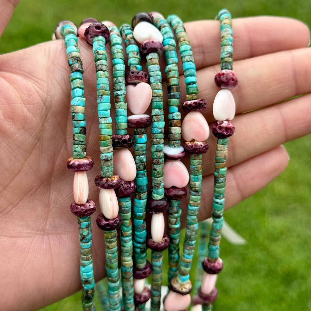 Color Pop Summer Necklace – Turquoise, Purple Spiny & Pink Conch 16"