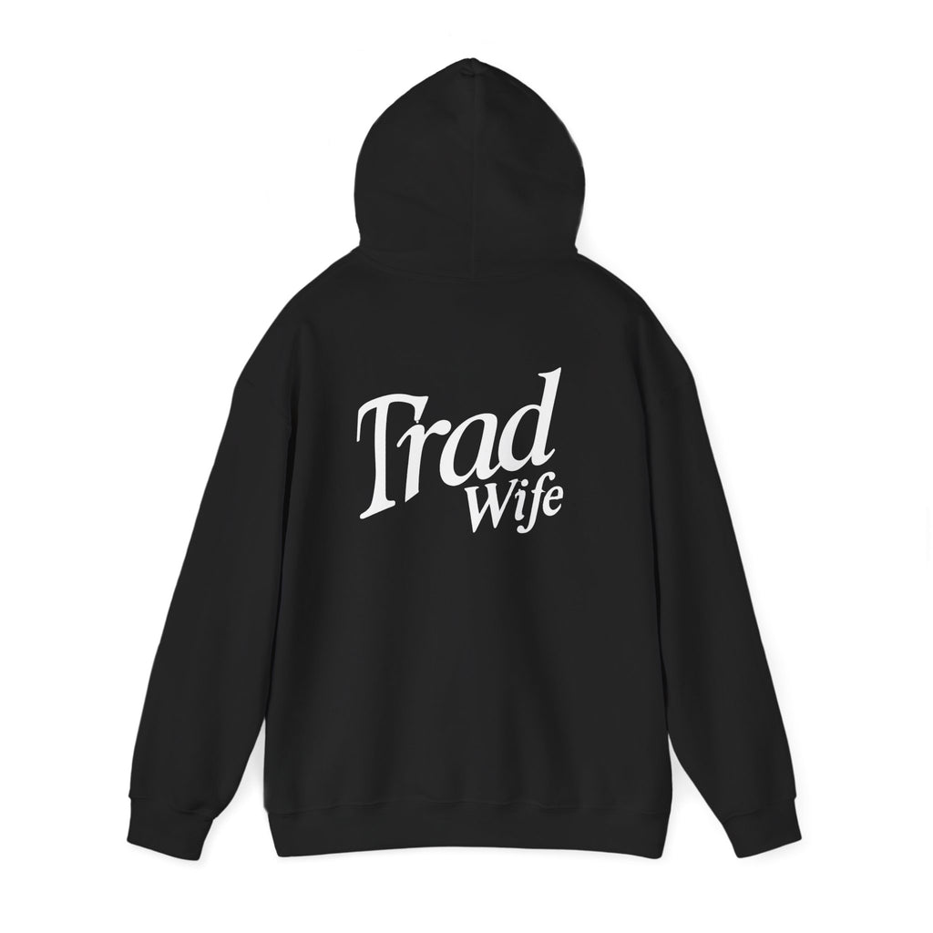 Trad Wife Hoodie — Retro Script "Trad Wife" Back Print Pullover