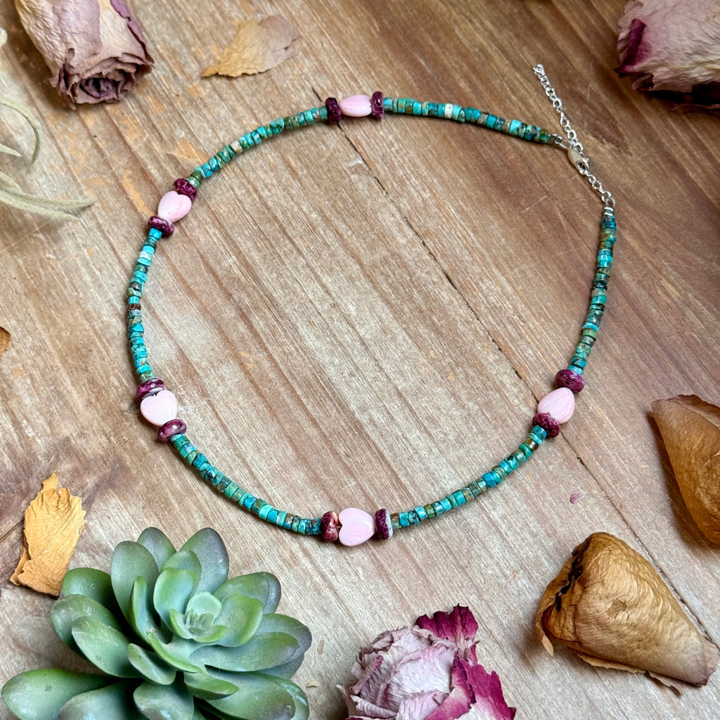 Color Pop Summer Necklace – Turquoise, Purple Spiny & Pink Conch 16"