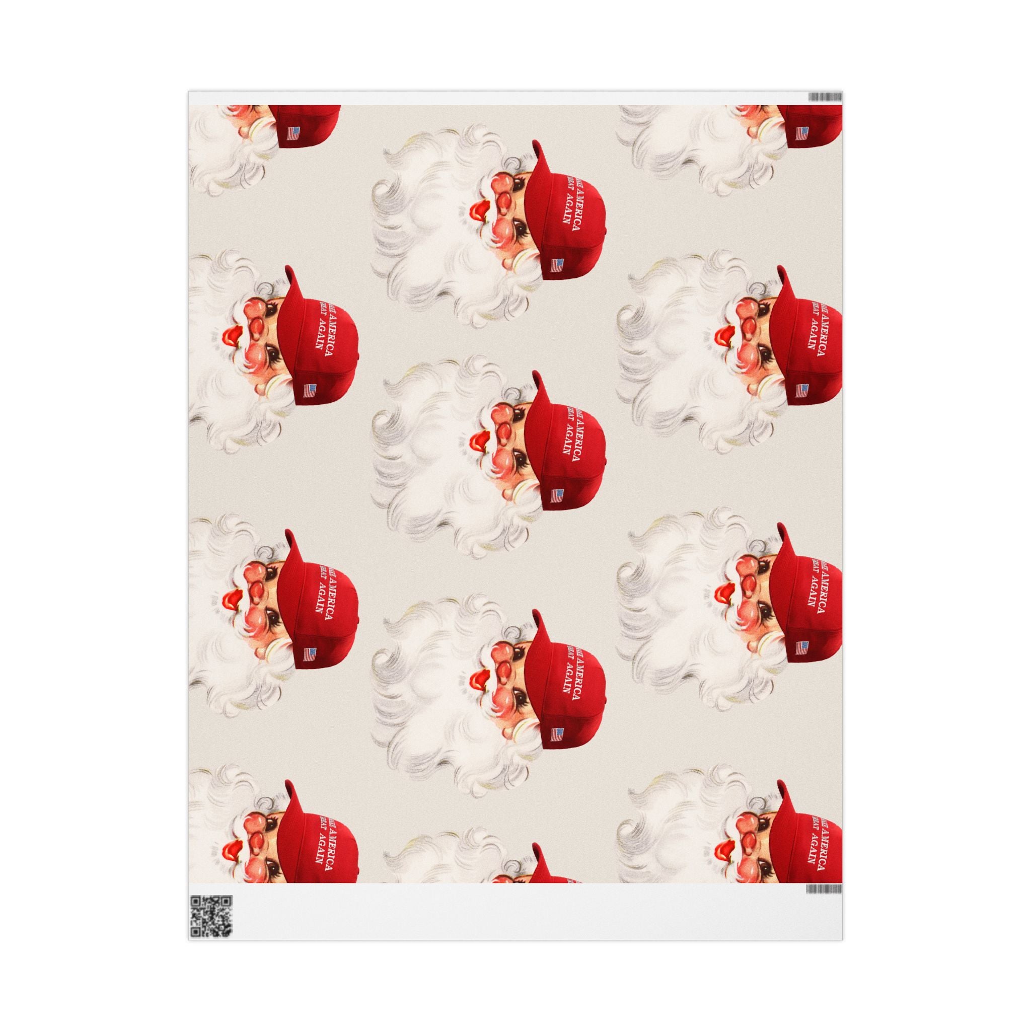 Retro MAGA Trump Santa Wrapping Paper Roll — Cream Background Holiday Gift Wrap with ‘Merry Everything’ Red Hat Design
