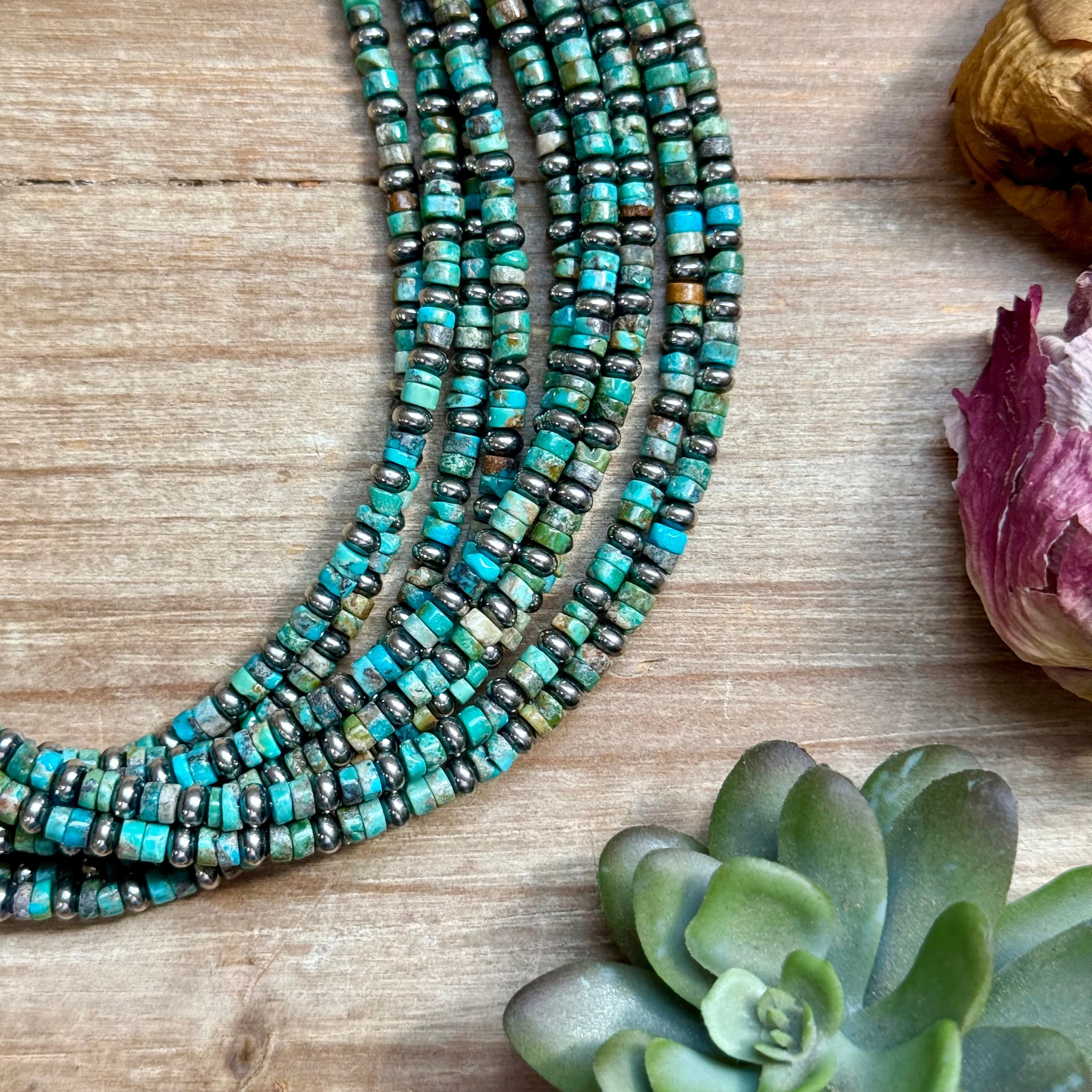 14” Turquoise Heishi & Sterling Silver Saucer Necklace – The Bijoux FAB