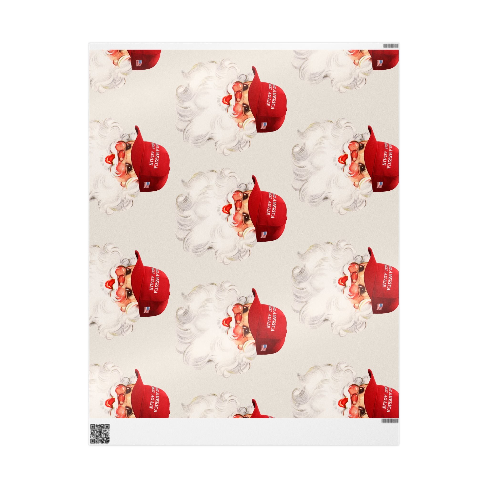Retro MAGA Trump Santa Wrapping Paper Roll — Cream Background Holiday Gift Wrap with ‘Merry Everything’ Red Hat Design