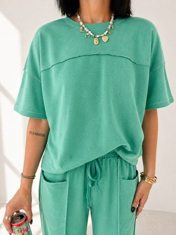 Mint Green Drop Shoulder Boxy Tee and Barrel Pants Set