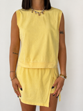 Yellow Two Piece Mineral Wash Cotton Tank Top & Lined Split Skirt Set