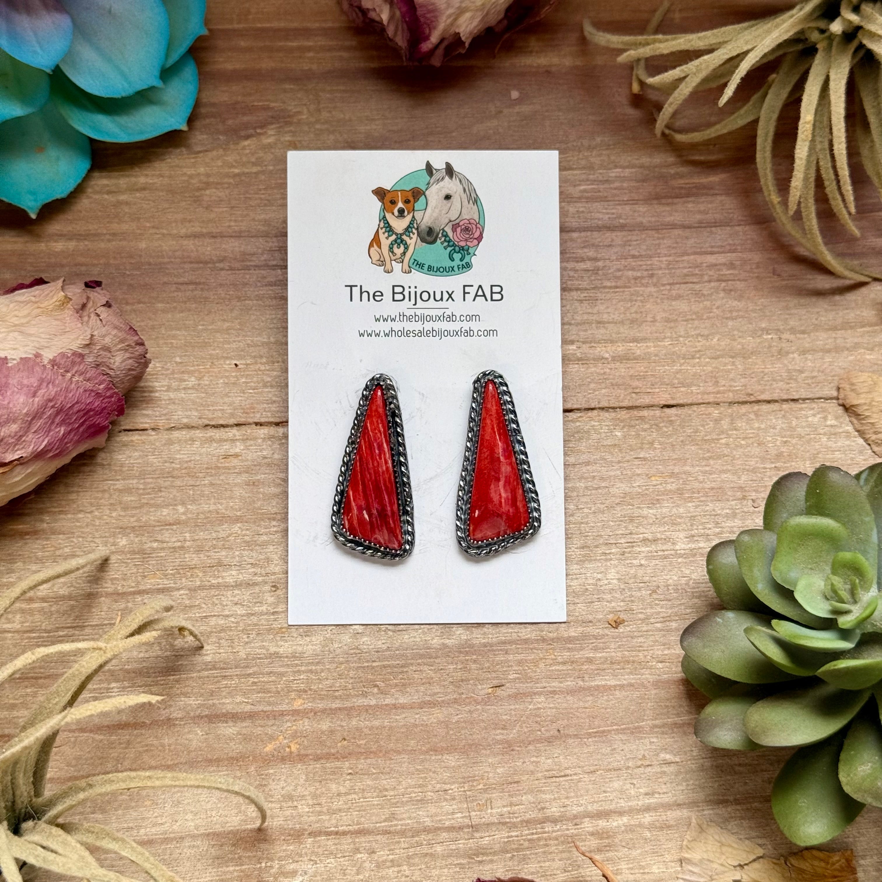 MJ Red Spiny Oyster Triangle Earrings