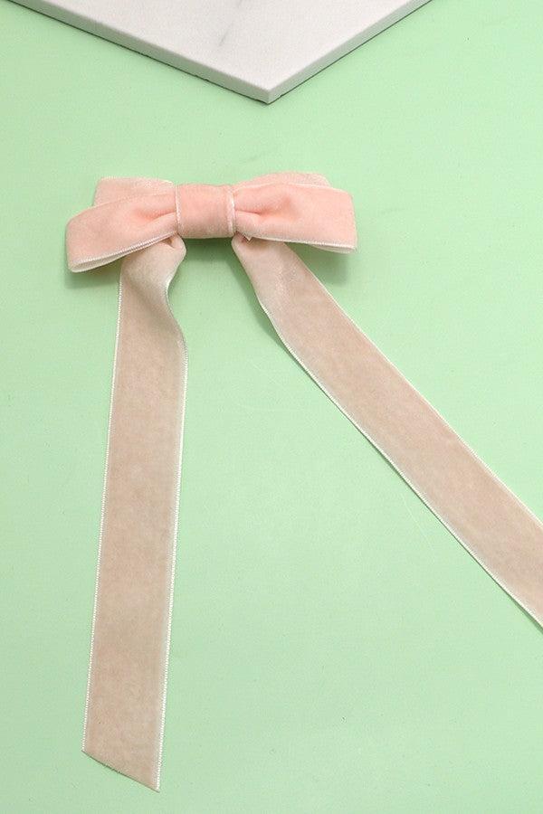 Velvet Bow Clip in Peach