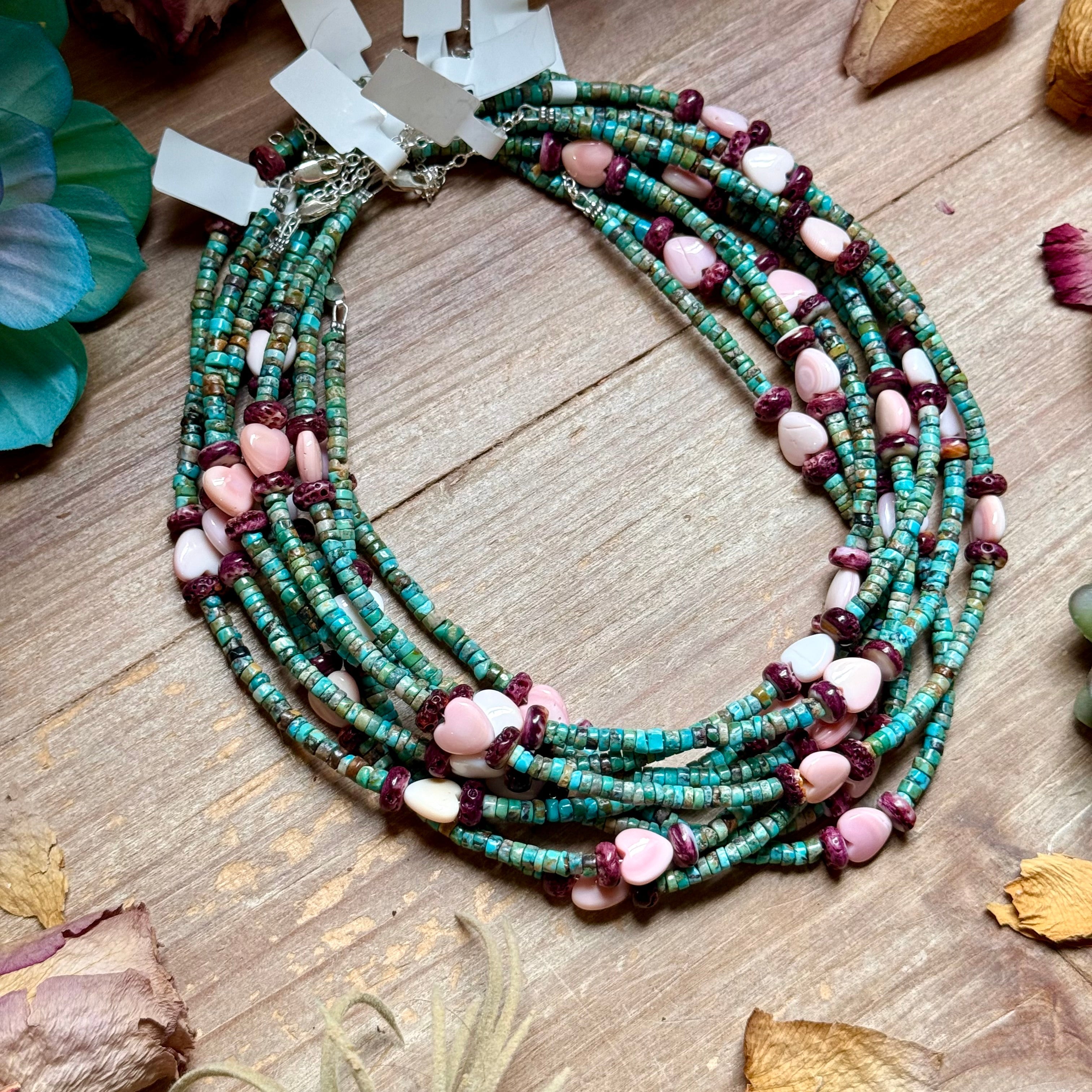 Color Pop Summer Necklace – Turquoise, Purple Spiny & Pink Conch 16"
