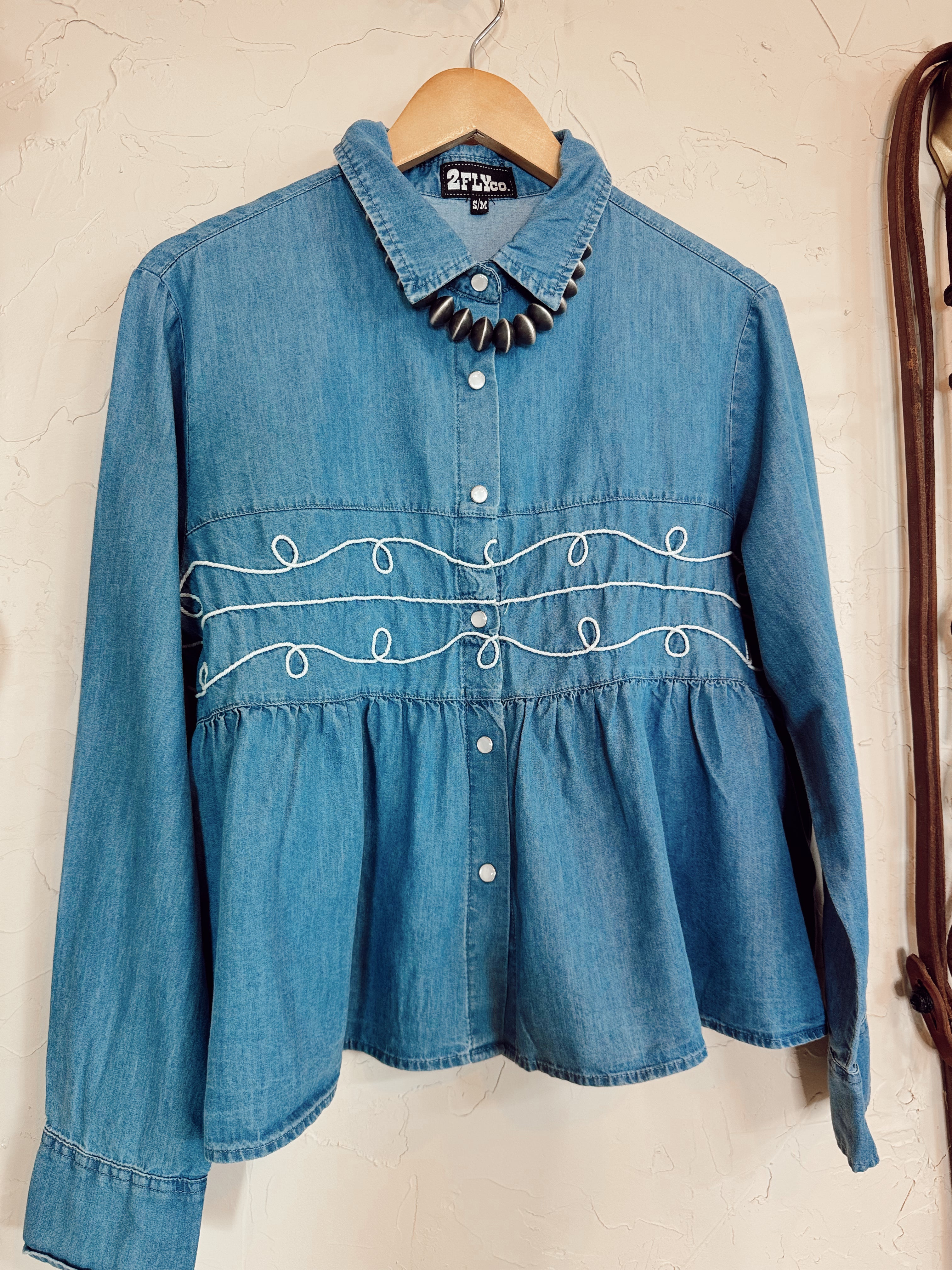 The Loopty Lou Long Sleeve Denim Top-L/XL