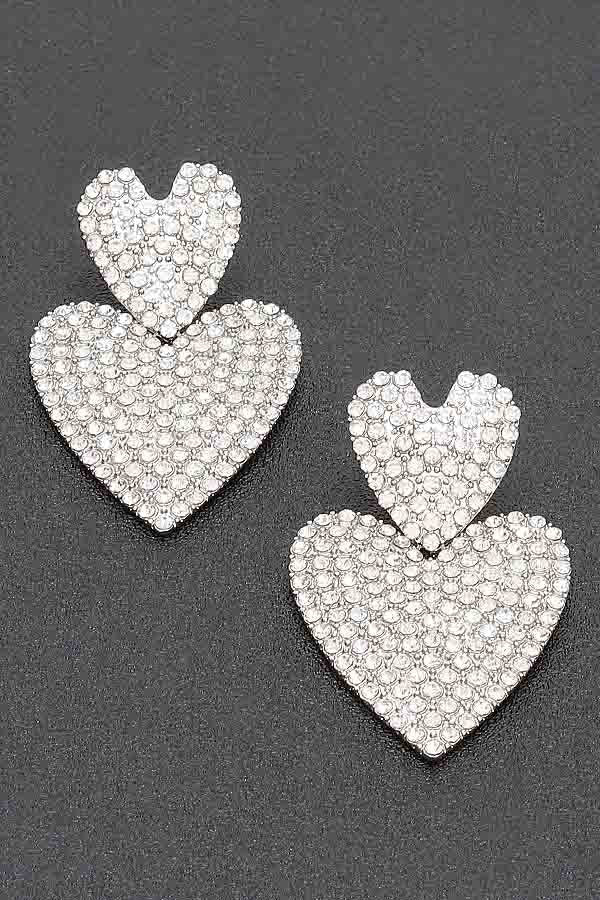 The Moxie Rhinestone Heart Earrings in Silver