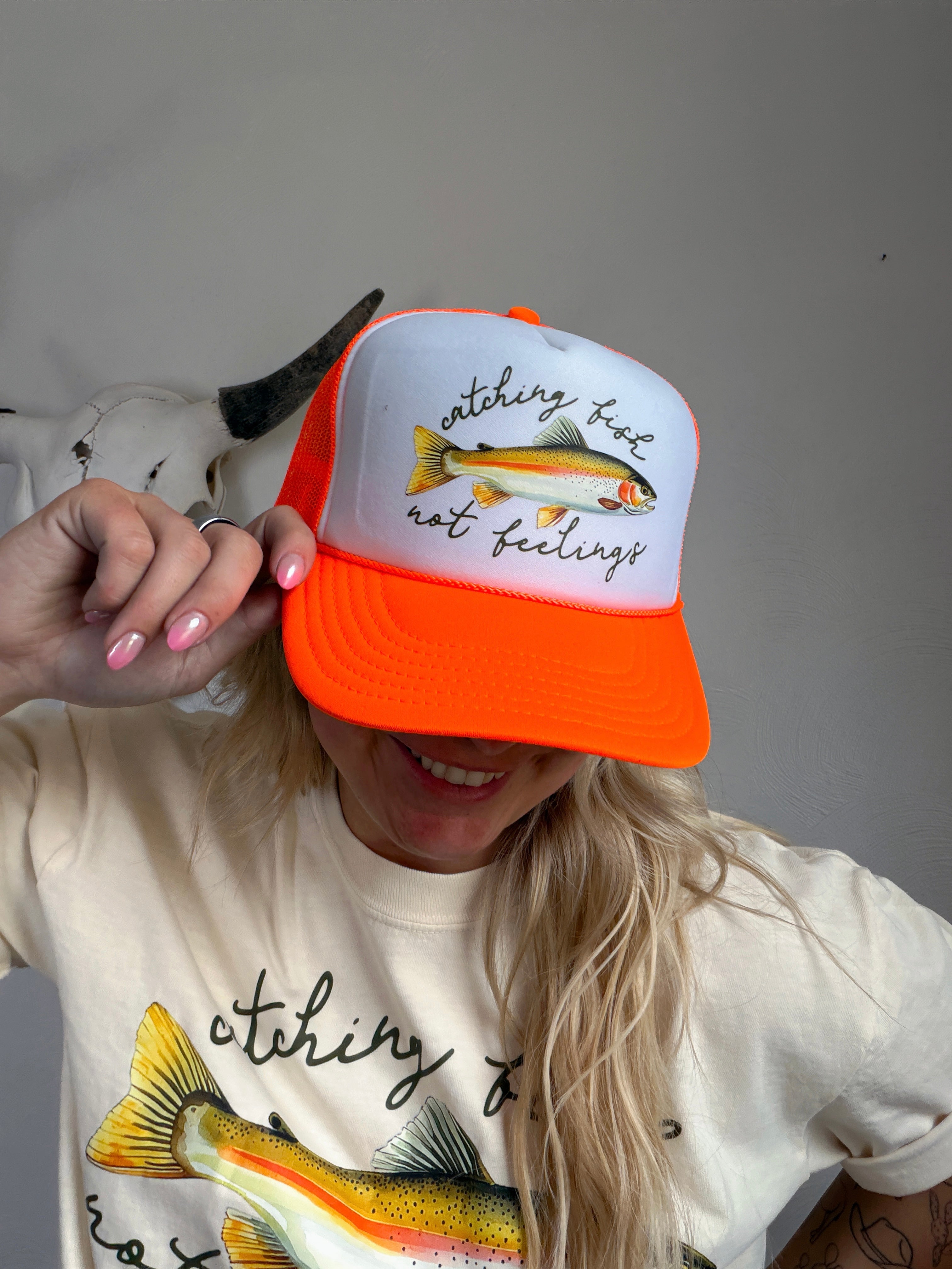 FISH NOT FEELINGS CAP: NEON ORANGE