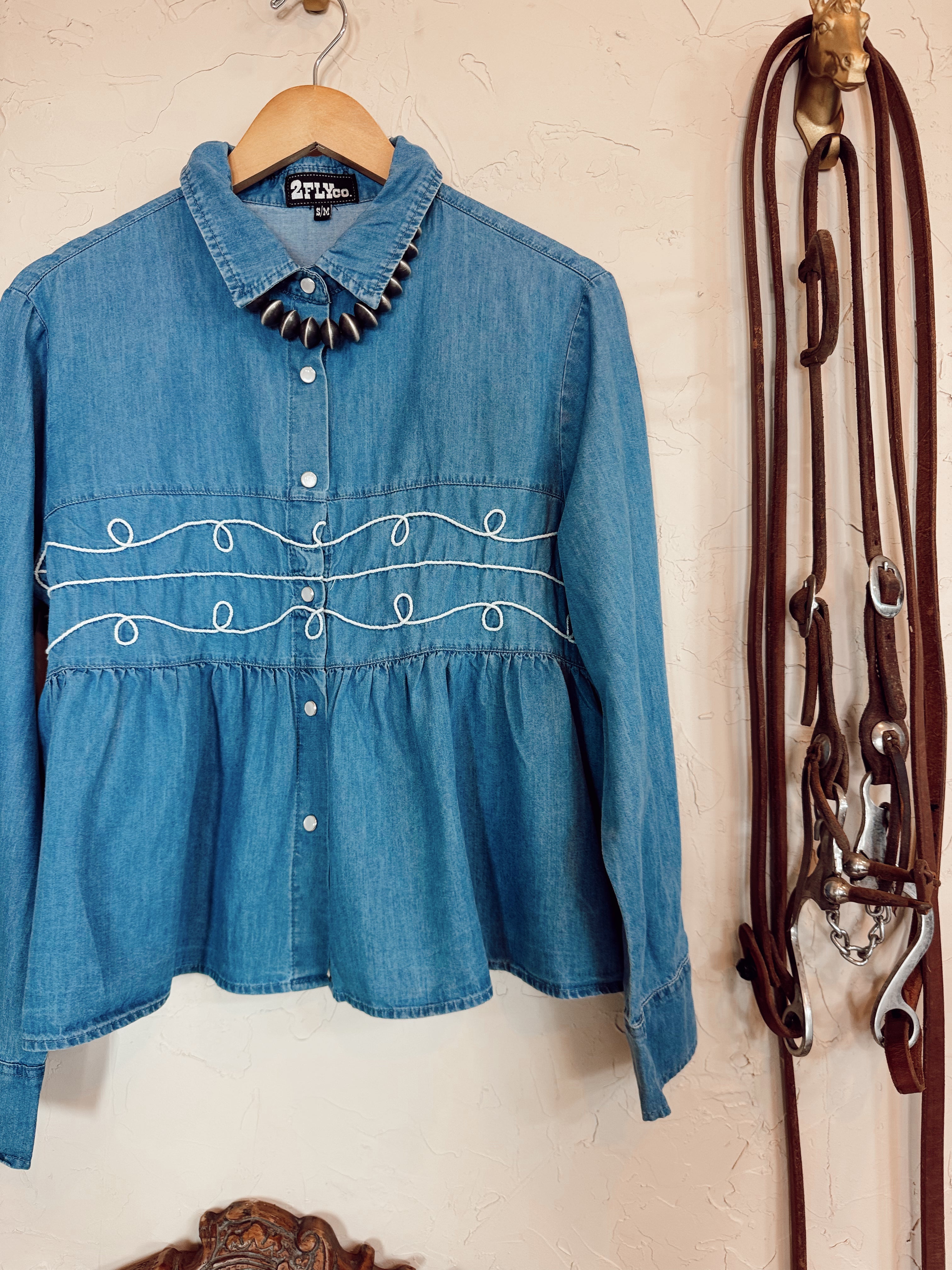 The Loopty Lou Long Sleeve Denim Top-L/XL