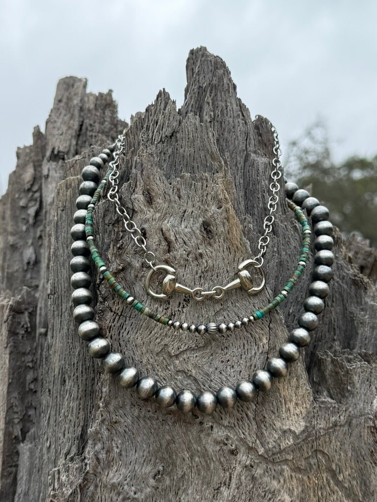 3-pc Sterling Silver Turquoise Heishi & Snaffle Bit Necklace Stack