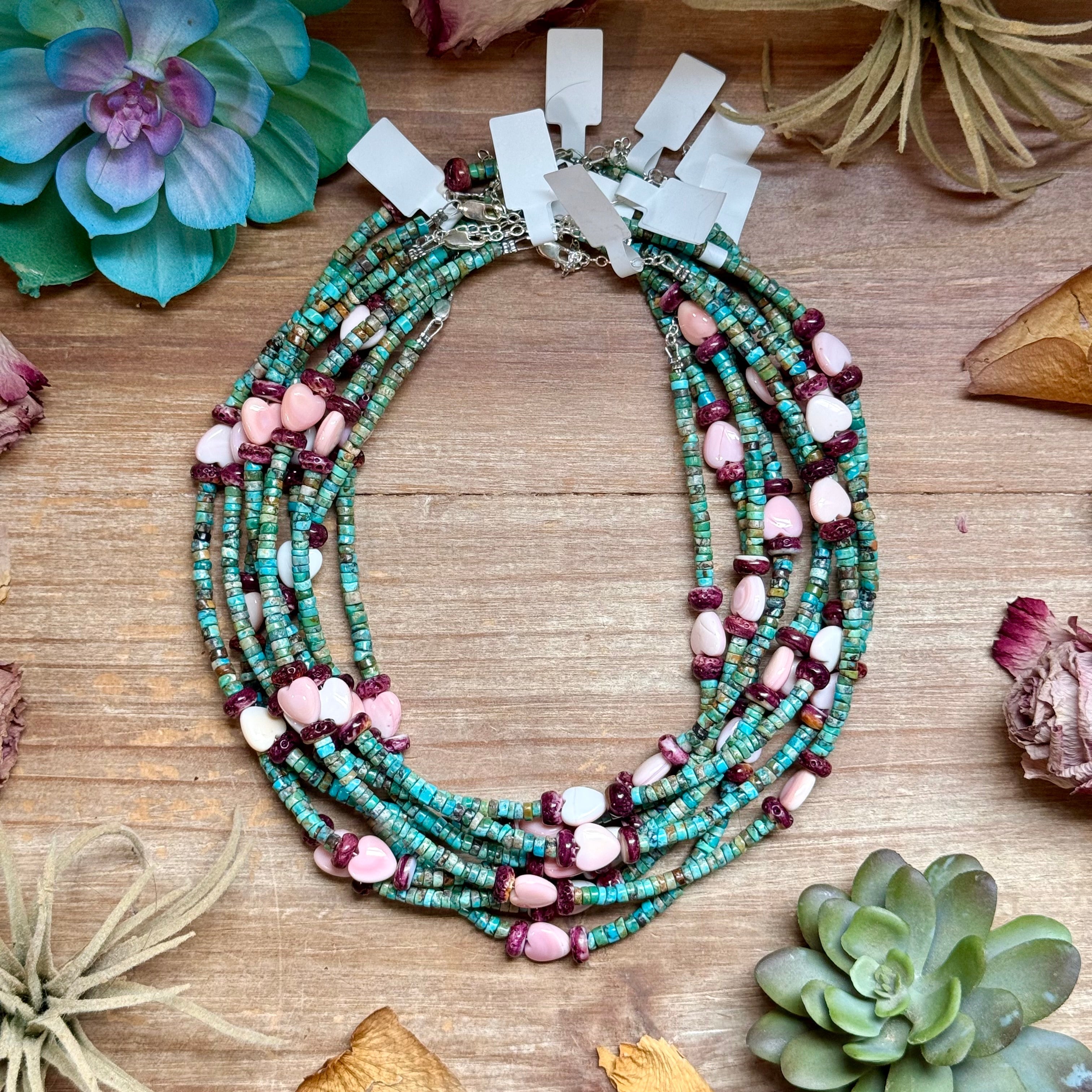 Color Pop Summer Necklace – Turquoise, Purple Spiny & Pink Conch 16"