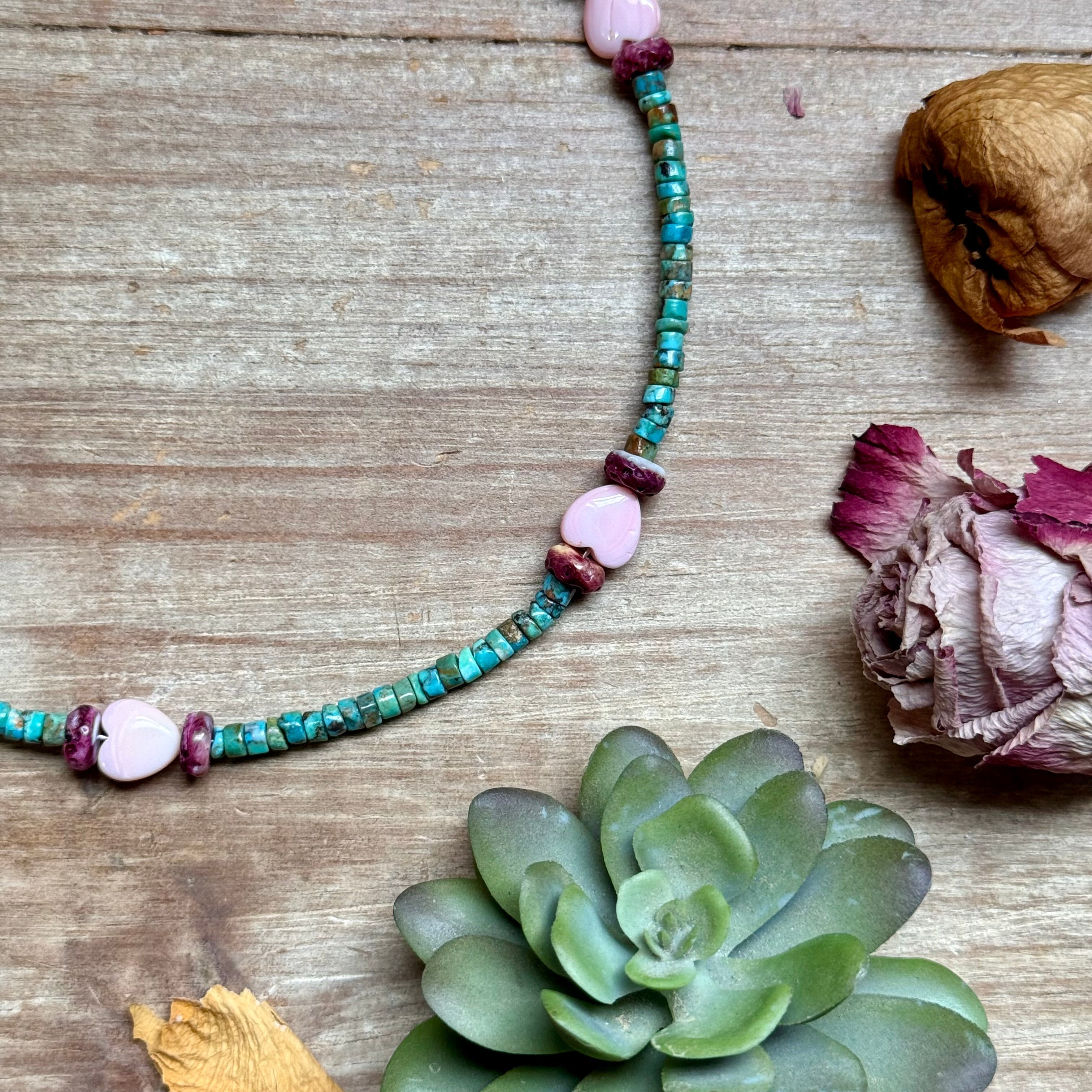 Color Pop Summer Necklace – Turquoise, Purple Spiny & Pink Conch 16"