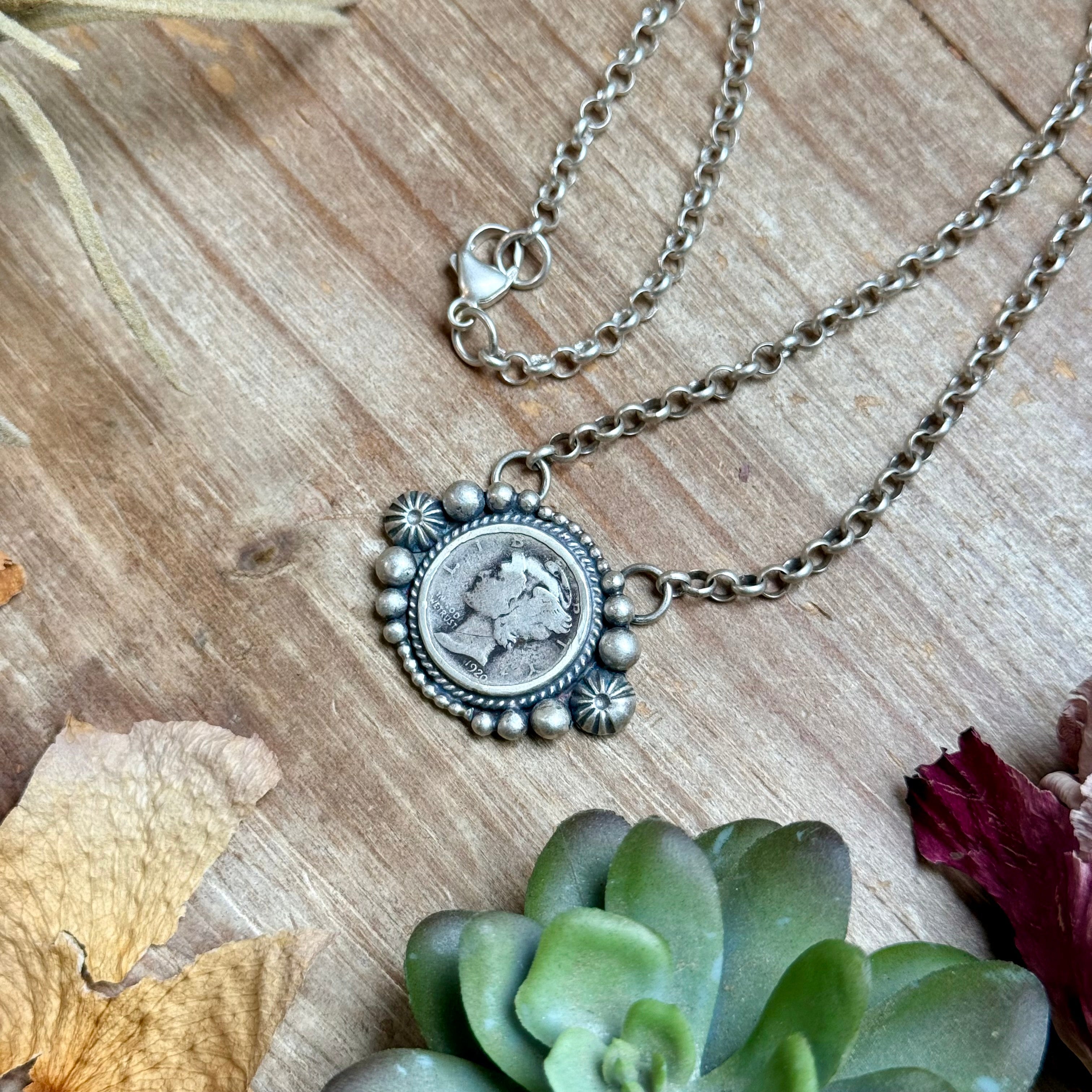 94 - Sterling Silver Mercury Dime Fixed Chain Necklace by Jason Ogg