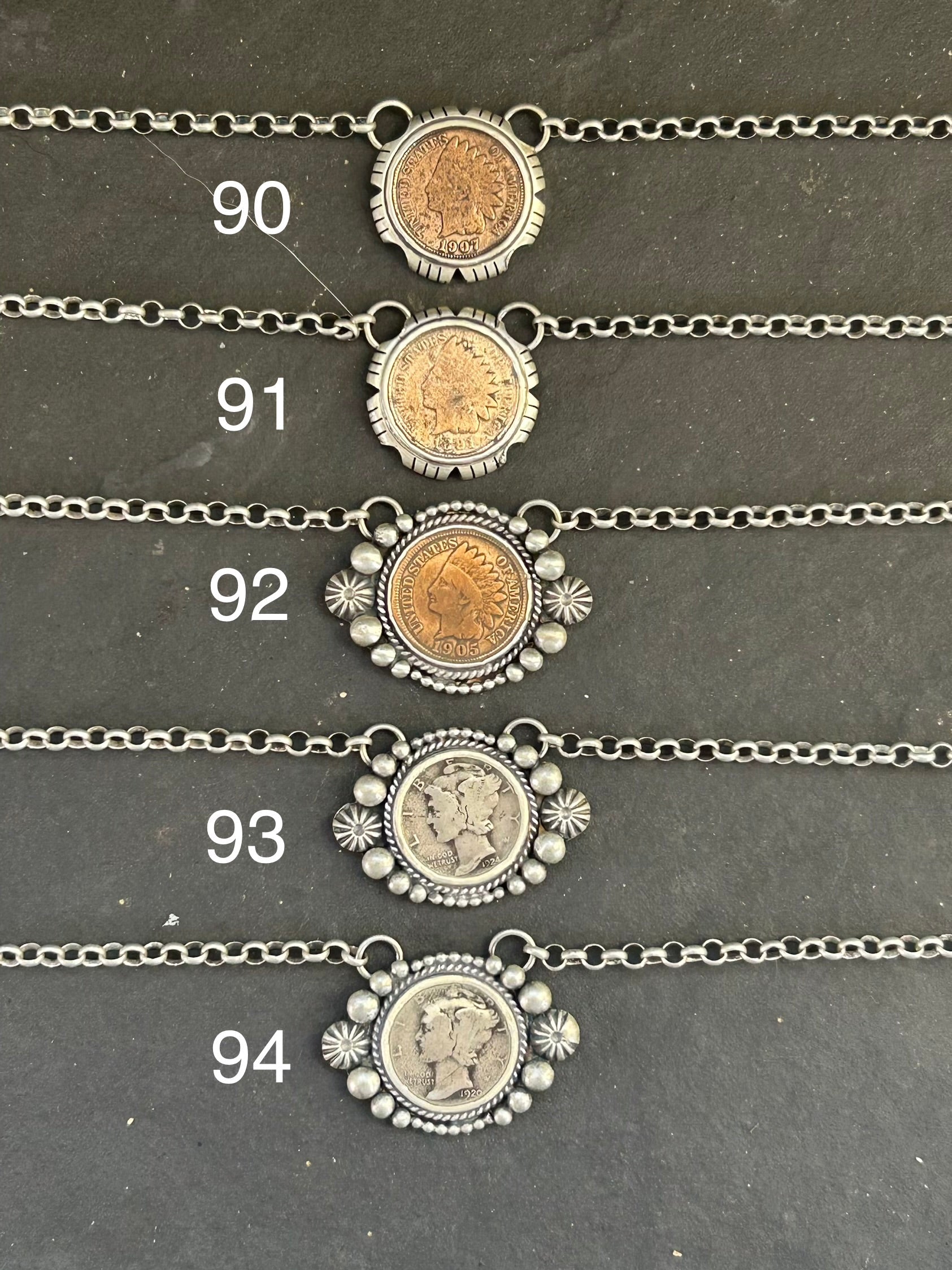 91 - Sterling Silver Indian Head Penny Hand-Filed Frame Fixed Chain Necklace by Jason Ogg