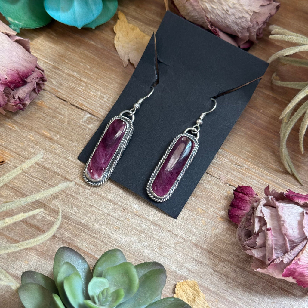 Sterling Silver Purple Spiny Oyster Dangle Earrings – Handmade by Artist Jason Ogg