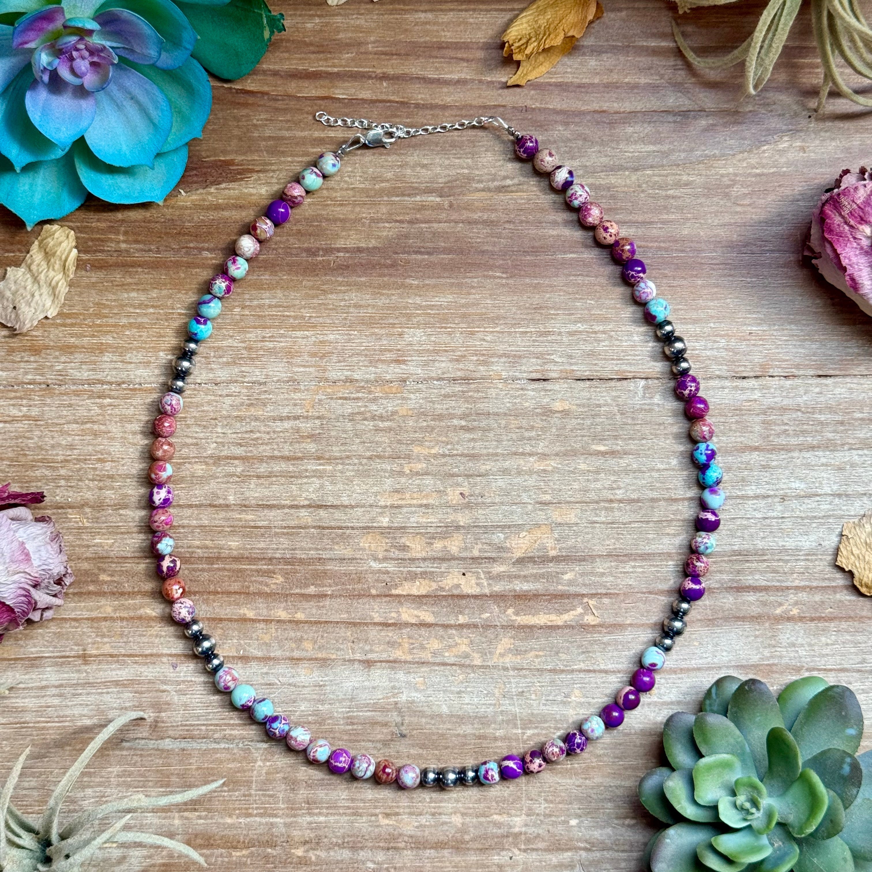 Purple Variscite & Sterling Pearl Necklace 18.25”