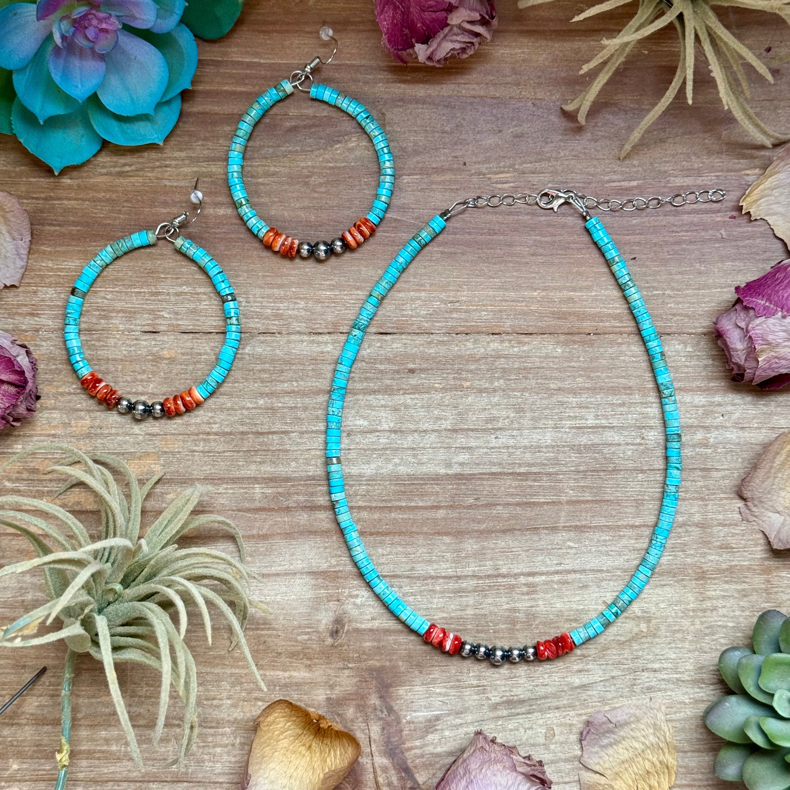 Vibrant Hoops – Turquoise, Spiny Oyster & Sterling Silver