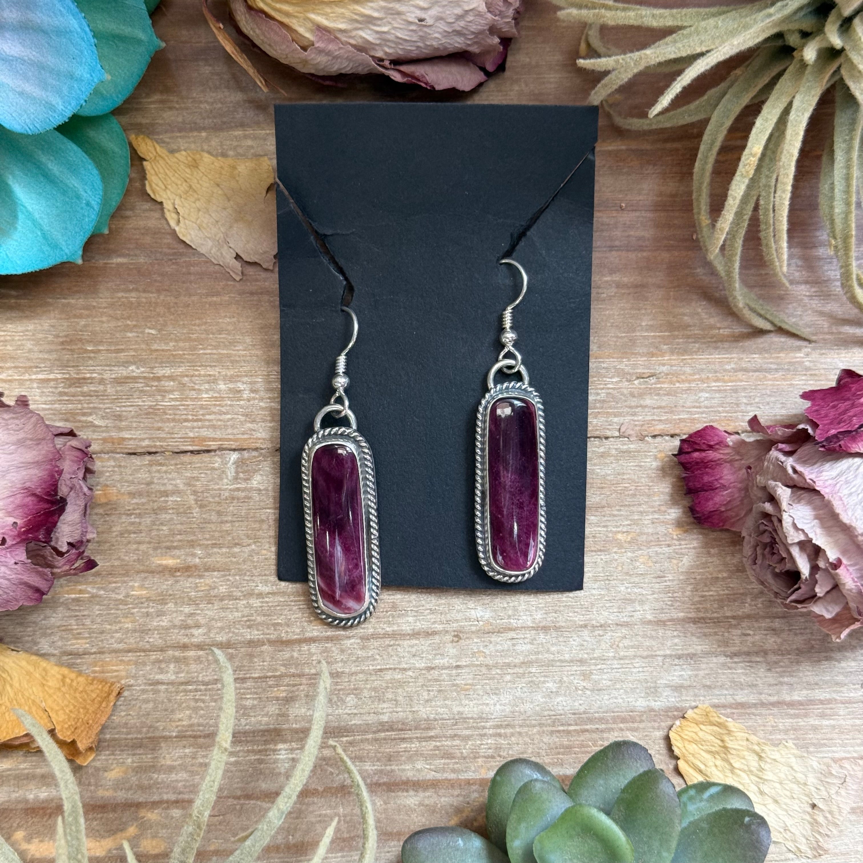 Sterling Silver Purple Spiny Oyster Dangle Earrings – Handmade by Artist Jason Ogg