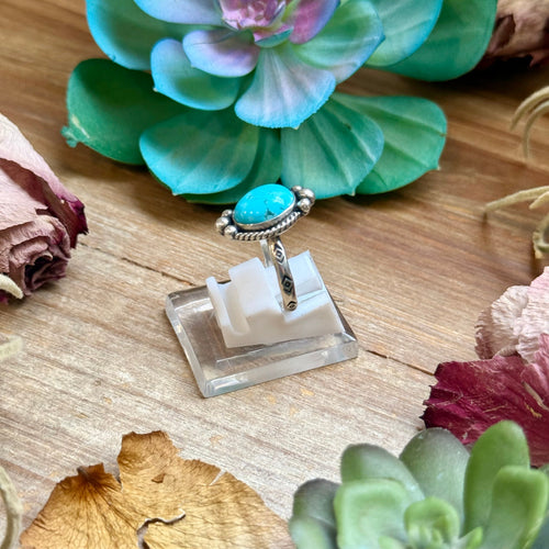 140 - Sterling Silver Kingman Turquoise Medicine Man Eye Stamped Stacking Ring by Jason Ogg