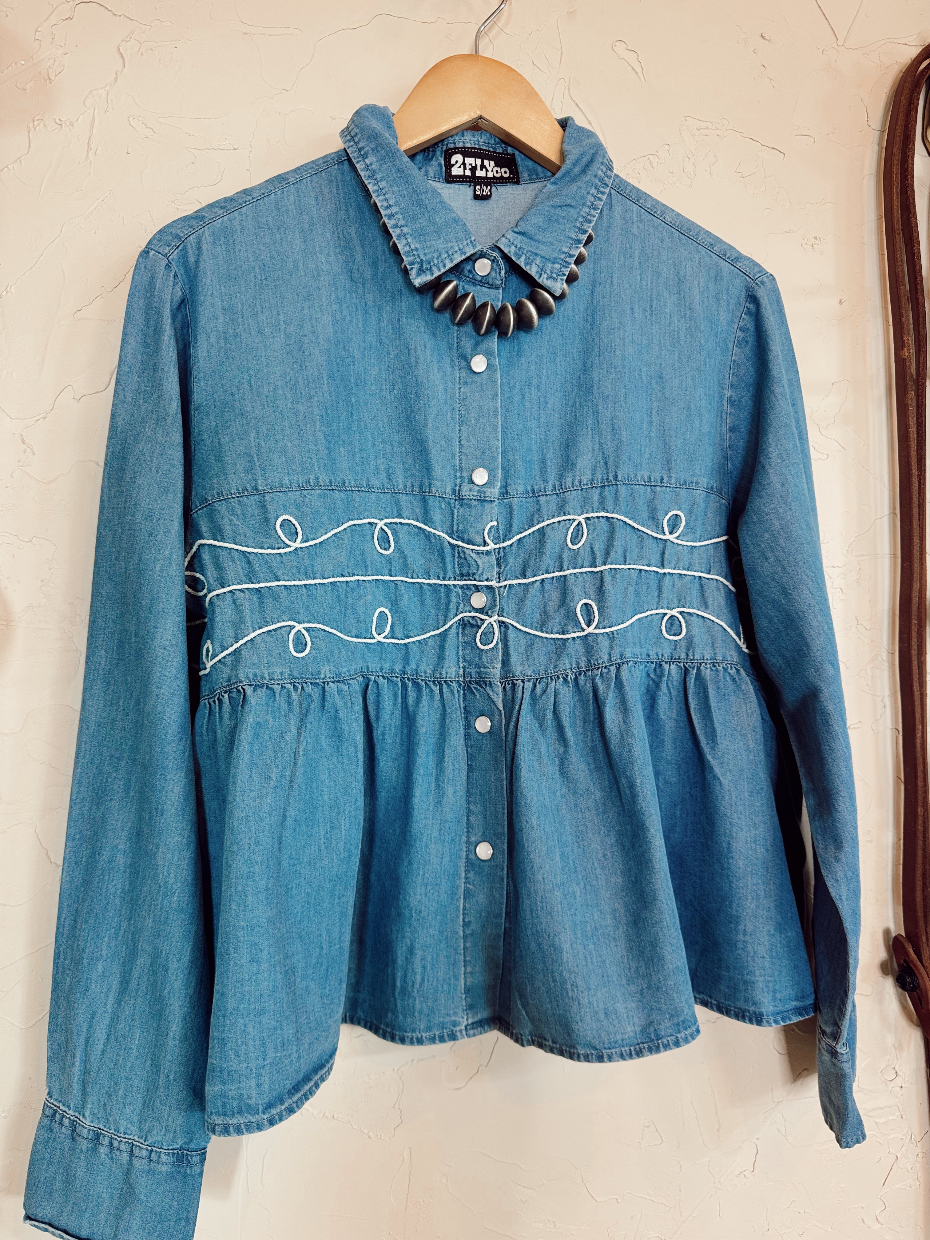 The Loopty Lou Long Sleeve Denim Top-L/XL