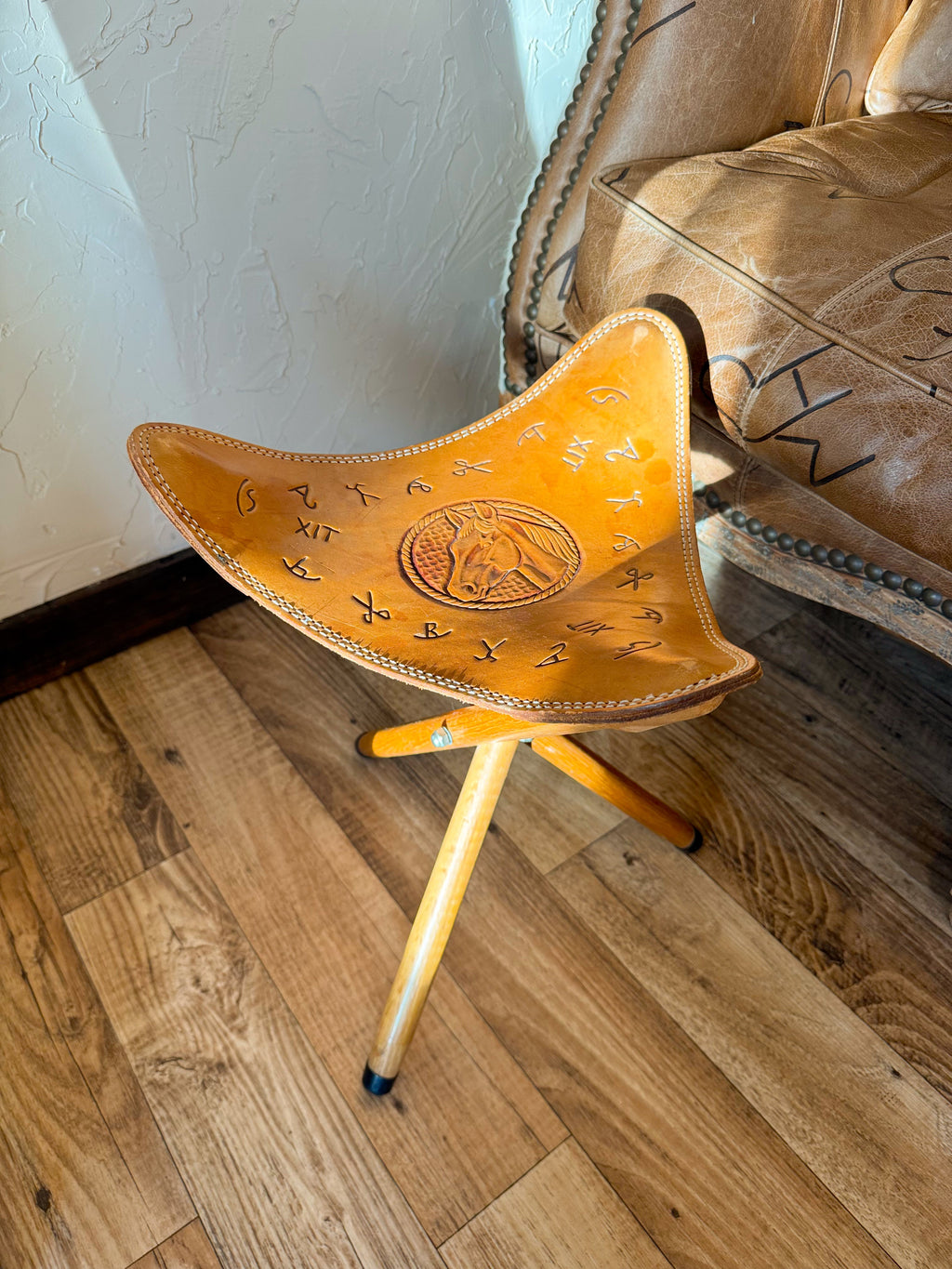 RARE Vintage Western Cattle Brand Stool