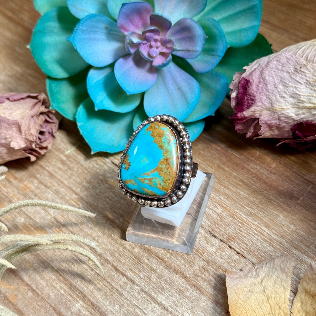 MJ Ring - Copper & Sterling Silver Blue Turquoise Adjustable