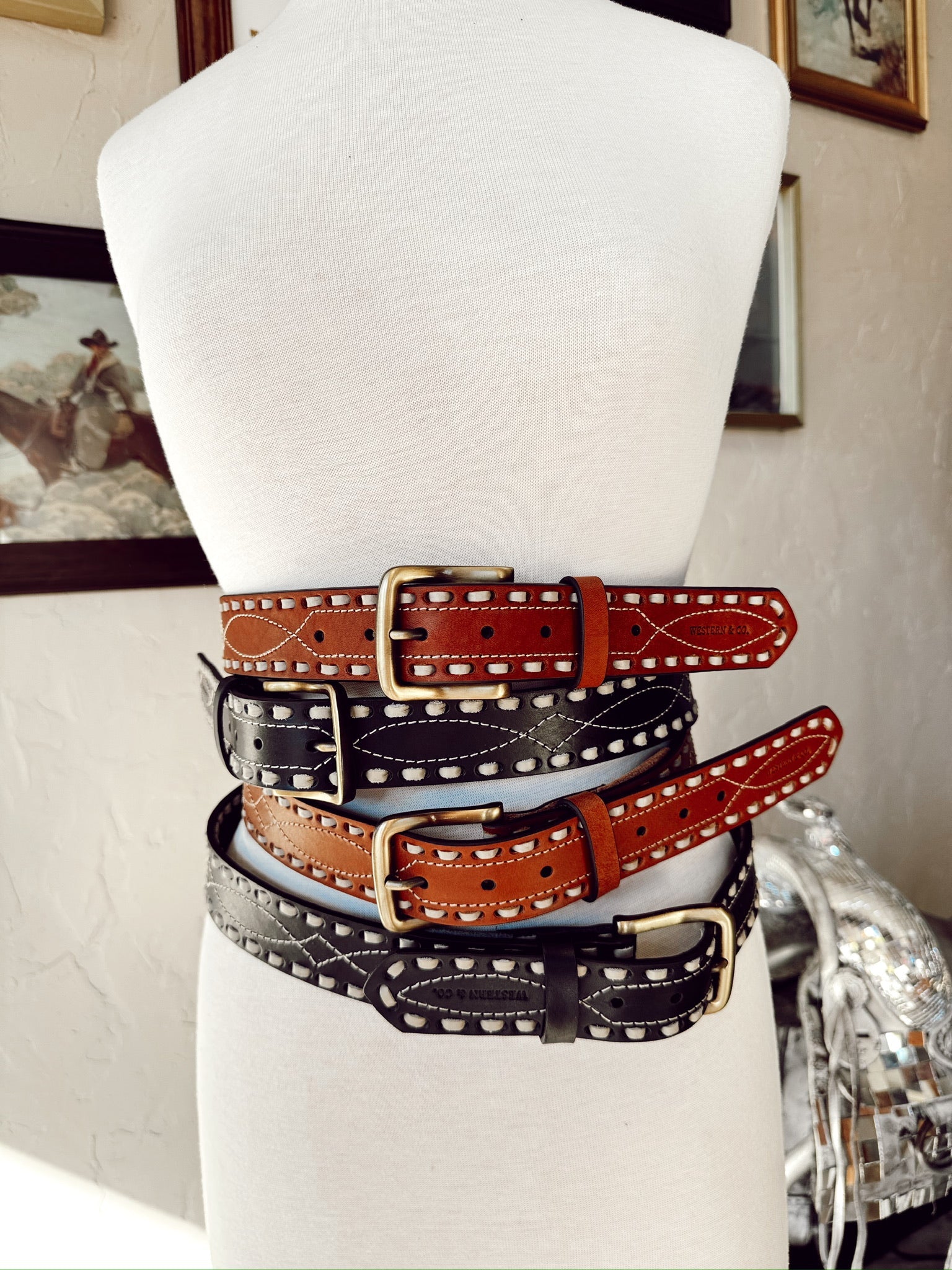 The Classic Buckstitch Belt in Brown LARGE