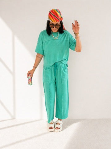 Mint Green Drop Shoulder Boxy Tee and Barrel Pants Set